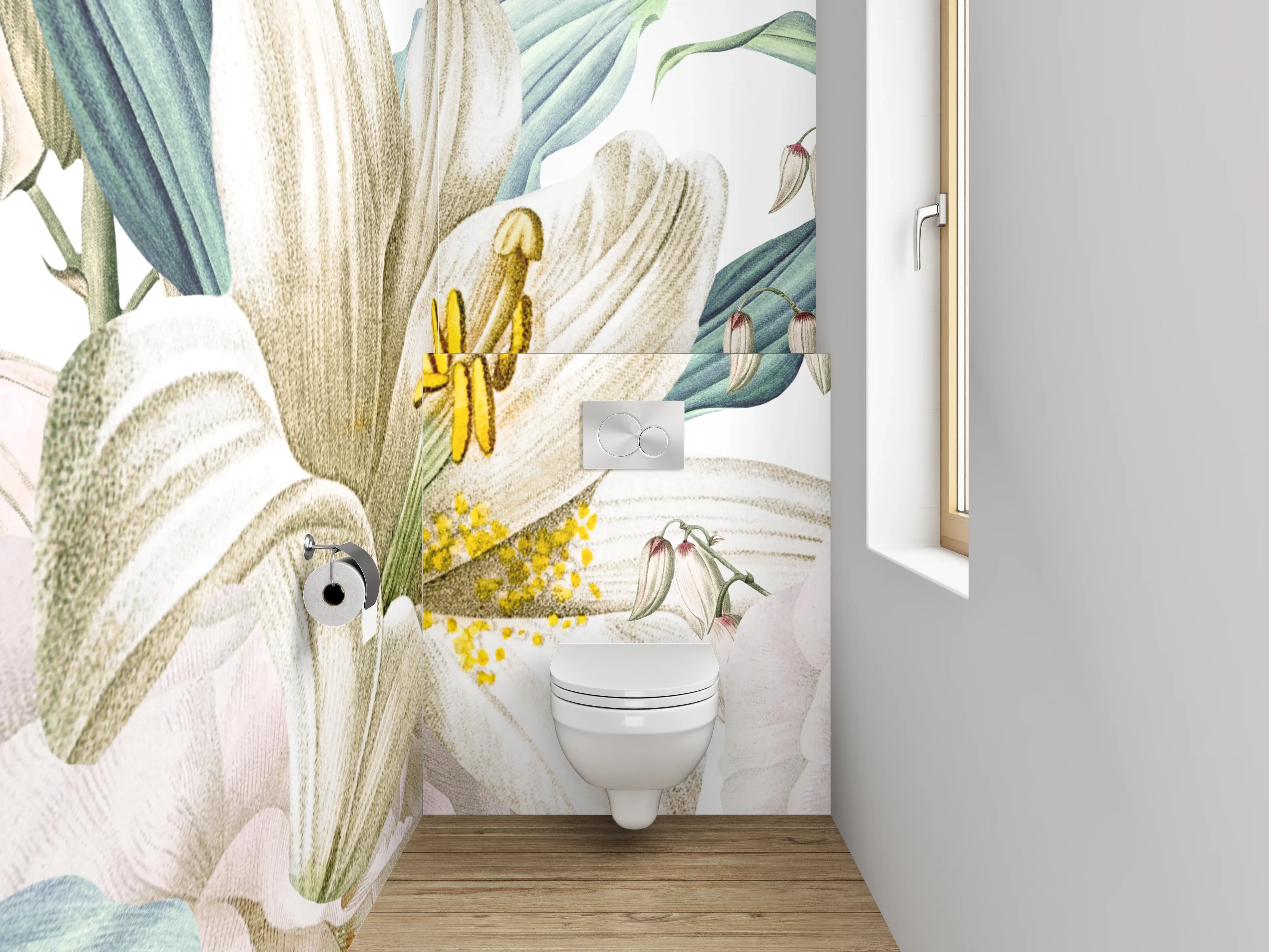 WC-Rückwand - Zarte Lilien Blumen Illustration