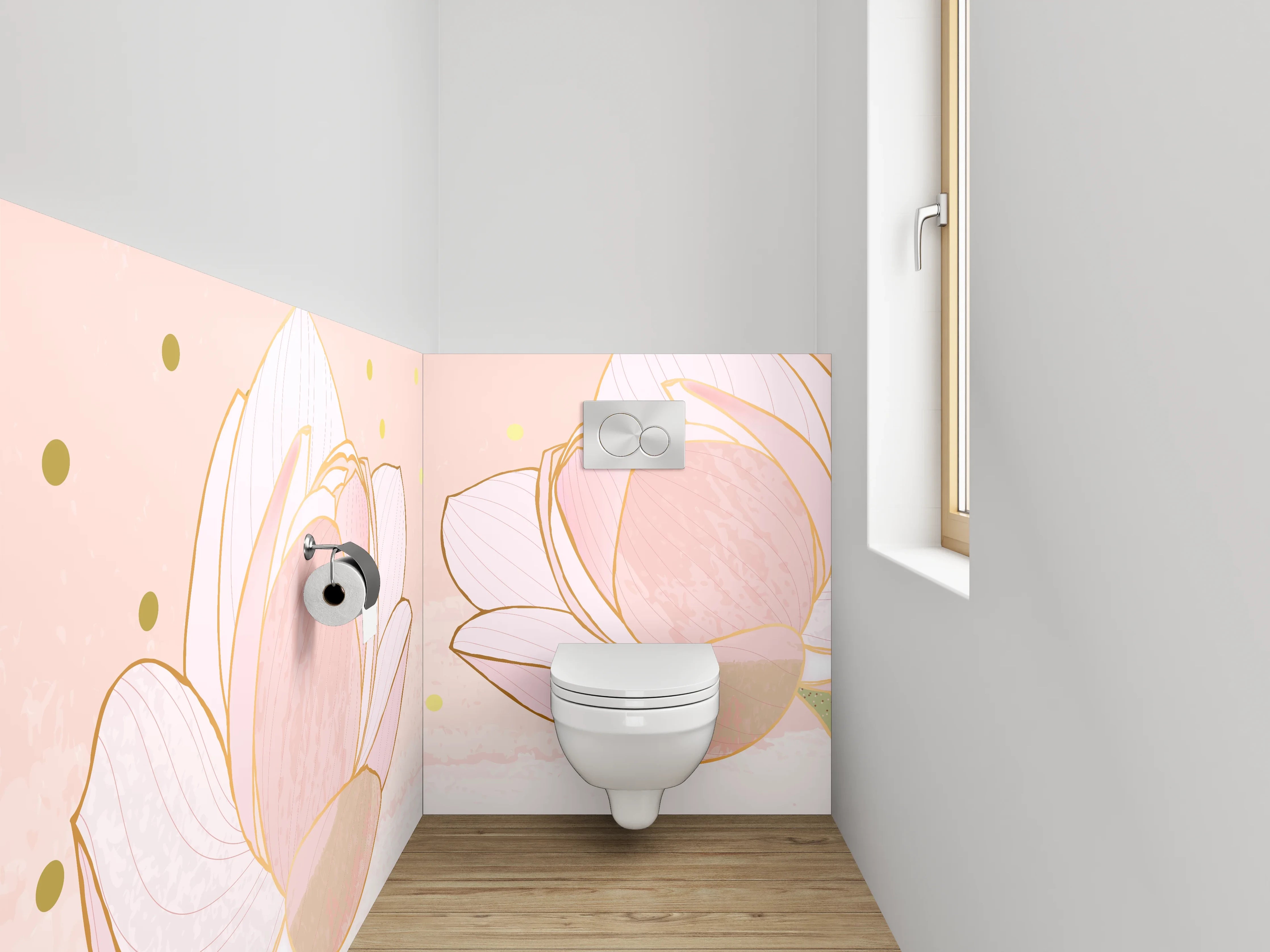 WC-Rückwand - Zarte Lotusblüten Kunst Pastellrosa