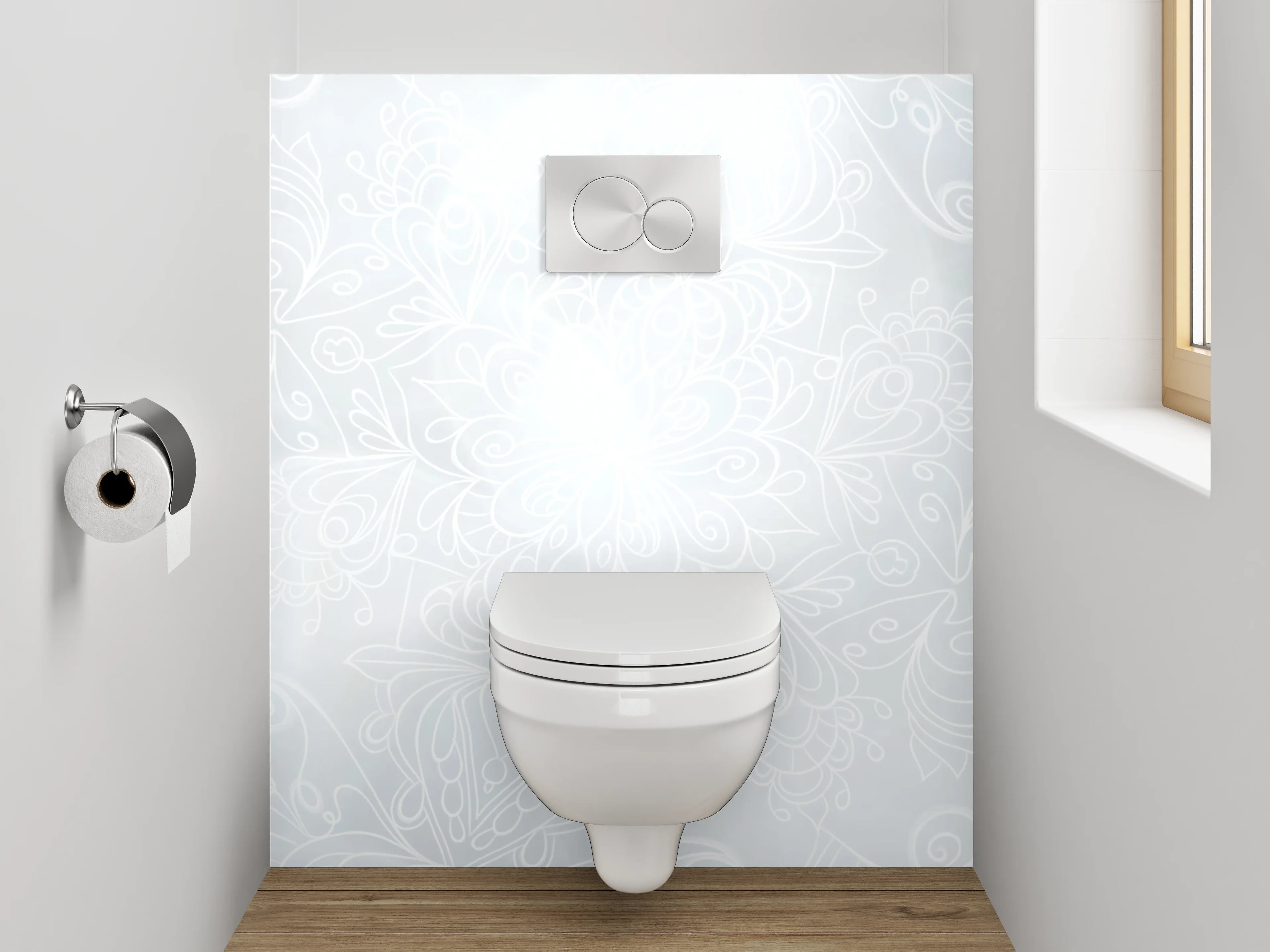 WC-Rückwand - Zarte Mandala-Lineart auf Marmor-Optik