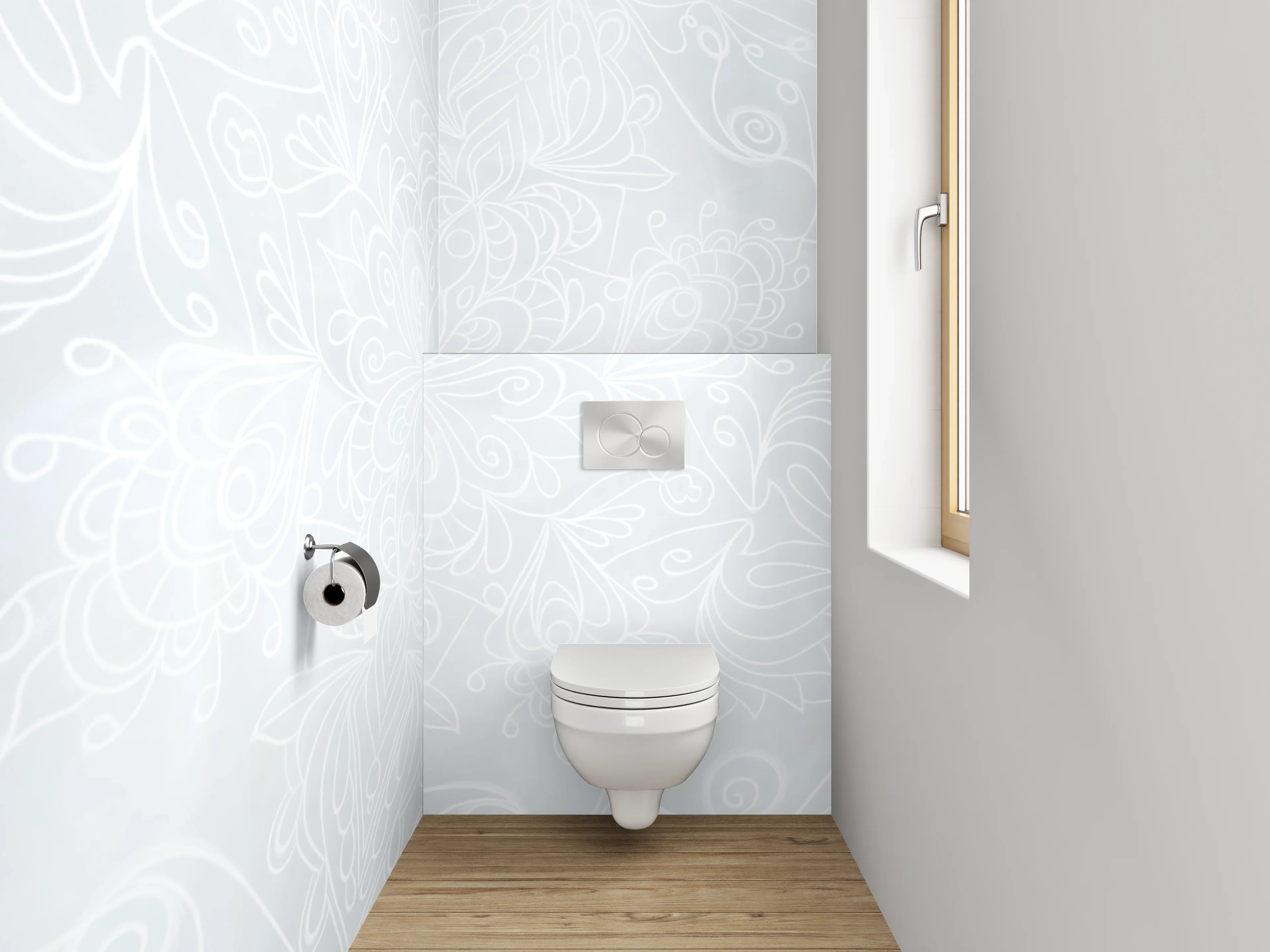 WC-Rückwand - Zarte Mandala-Lineart auf Marmor-Optik