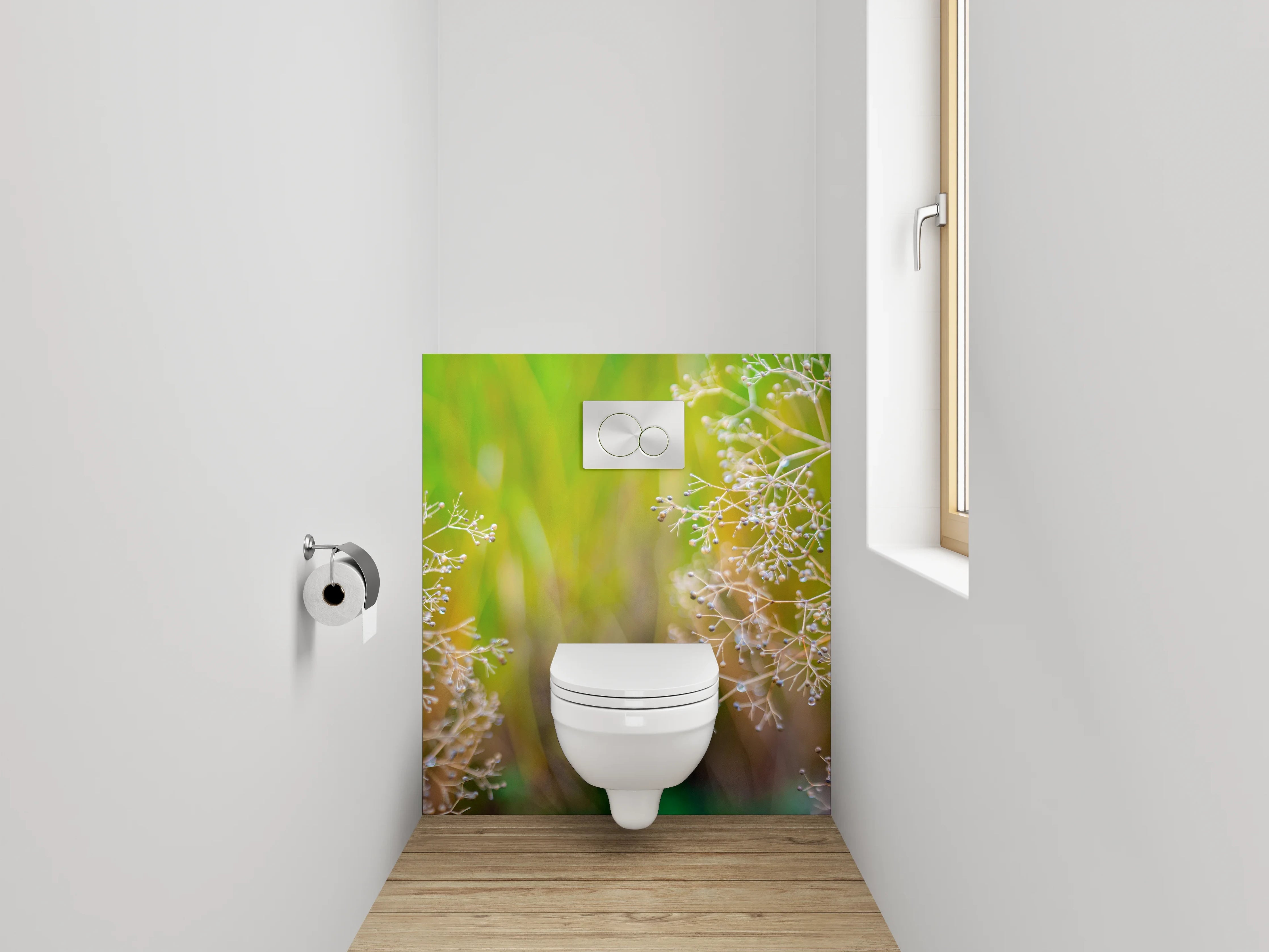 WC-Rückwand - Zarte Naturdetails auf unscharfem Hintergrund