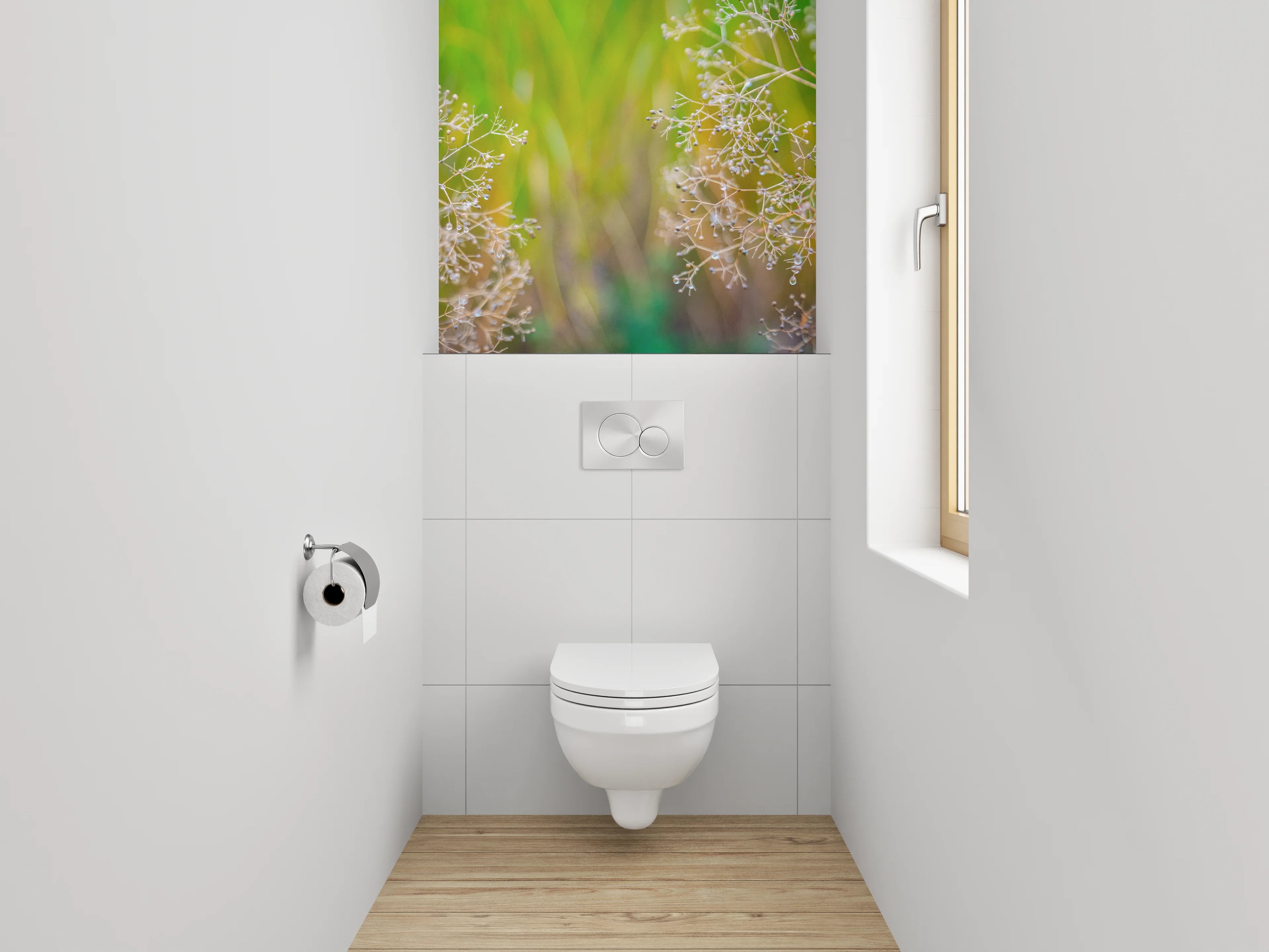 WC-Rückwand - Zarte Naturdetails auf unscharfem Hintergrund