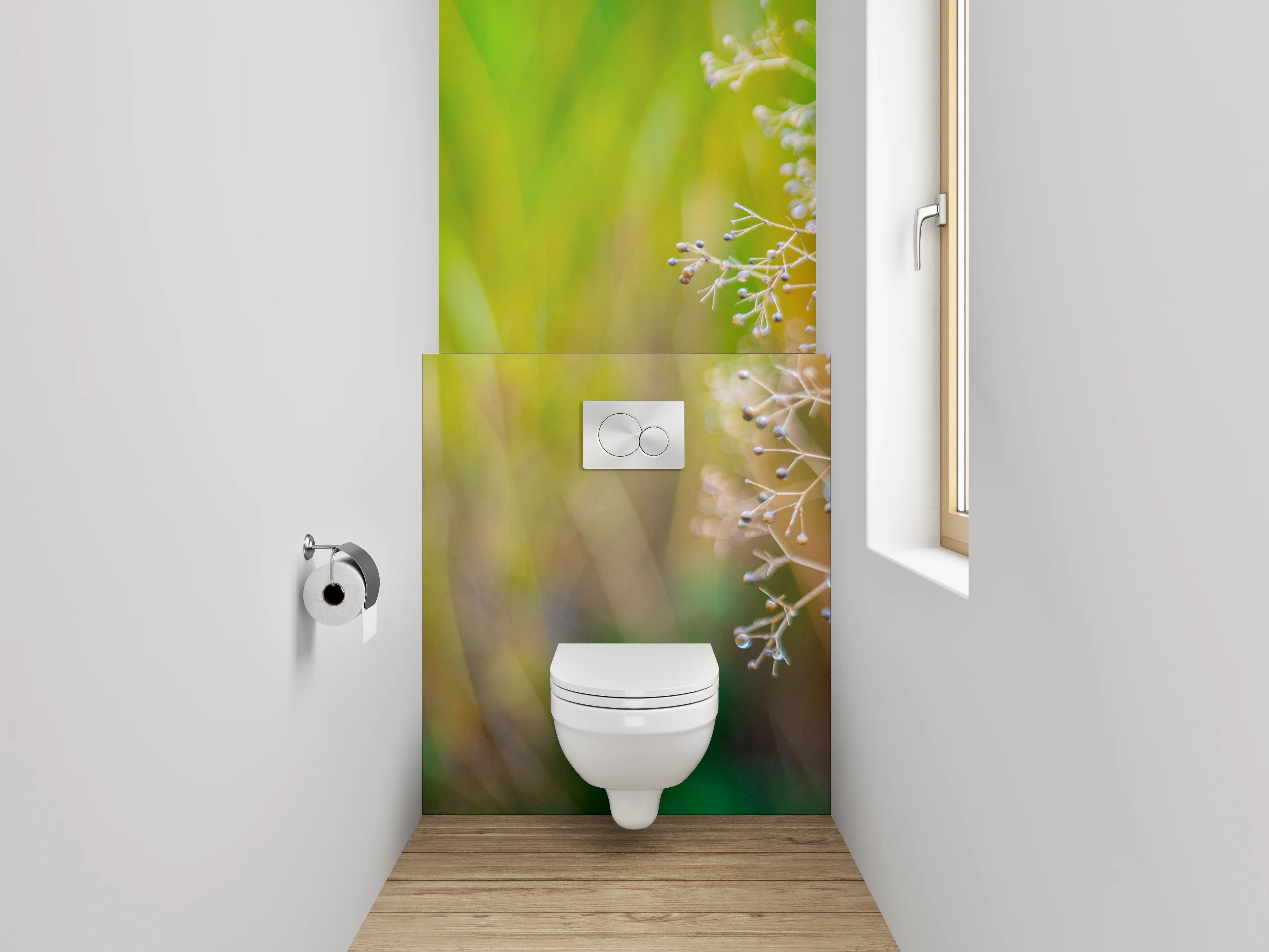 WC-Rückwand - Zarte Naturdetails auf unscharfem Hintergrund