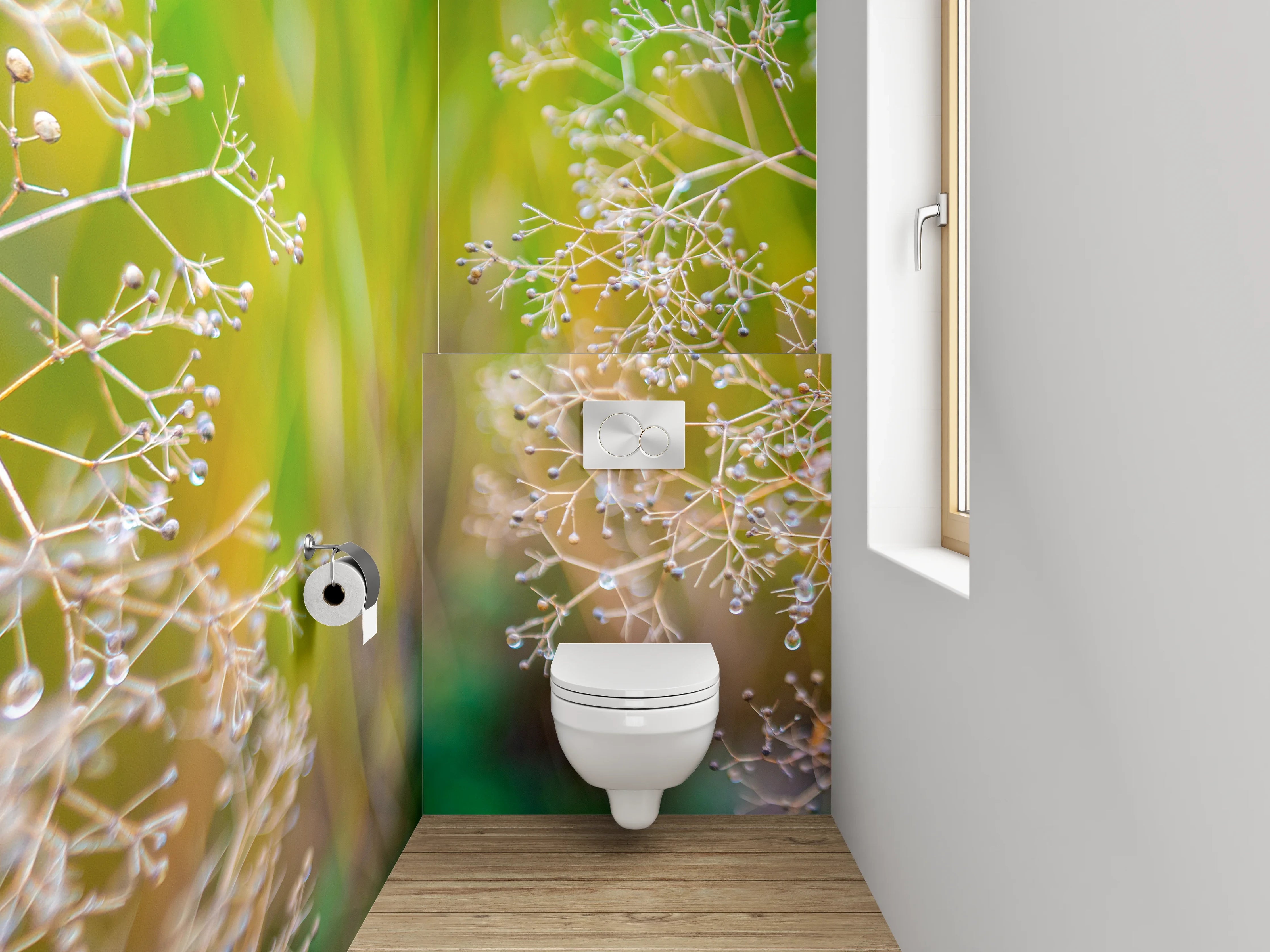 WC-Rückwand - Zarte Naturdetails auf unscharfem Hintergrund
