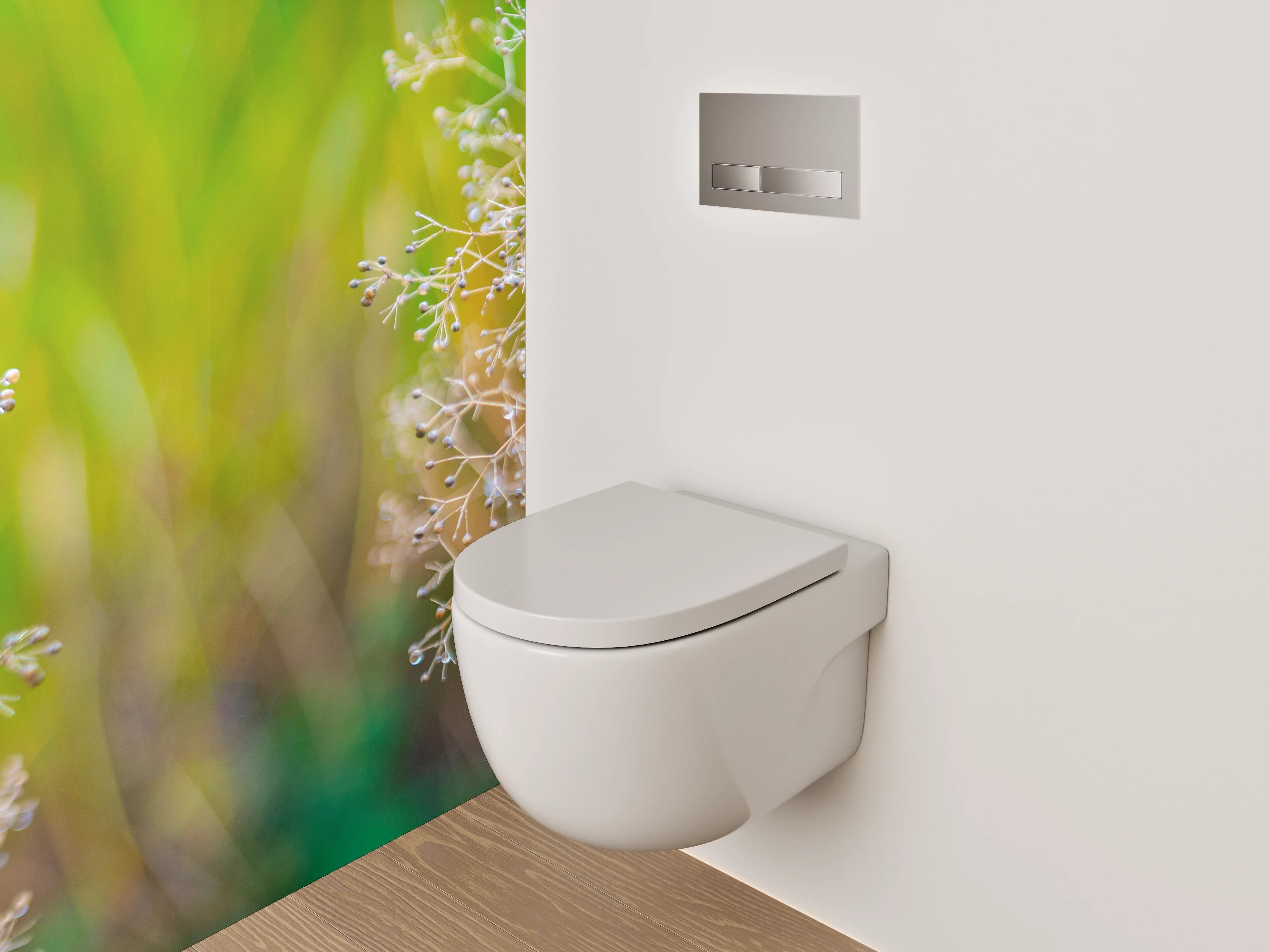 WC-Rückwand - Zarte Naturdetails auf unscharfem Hintergrund