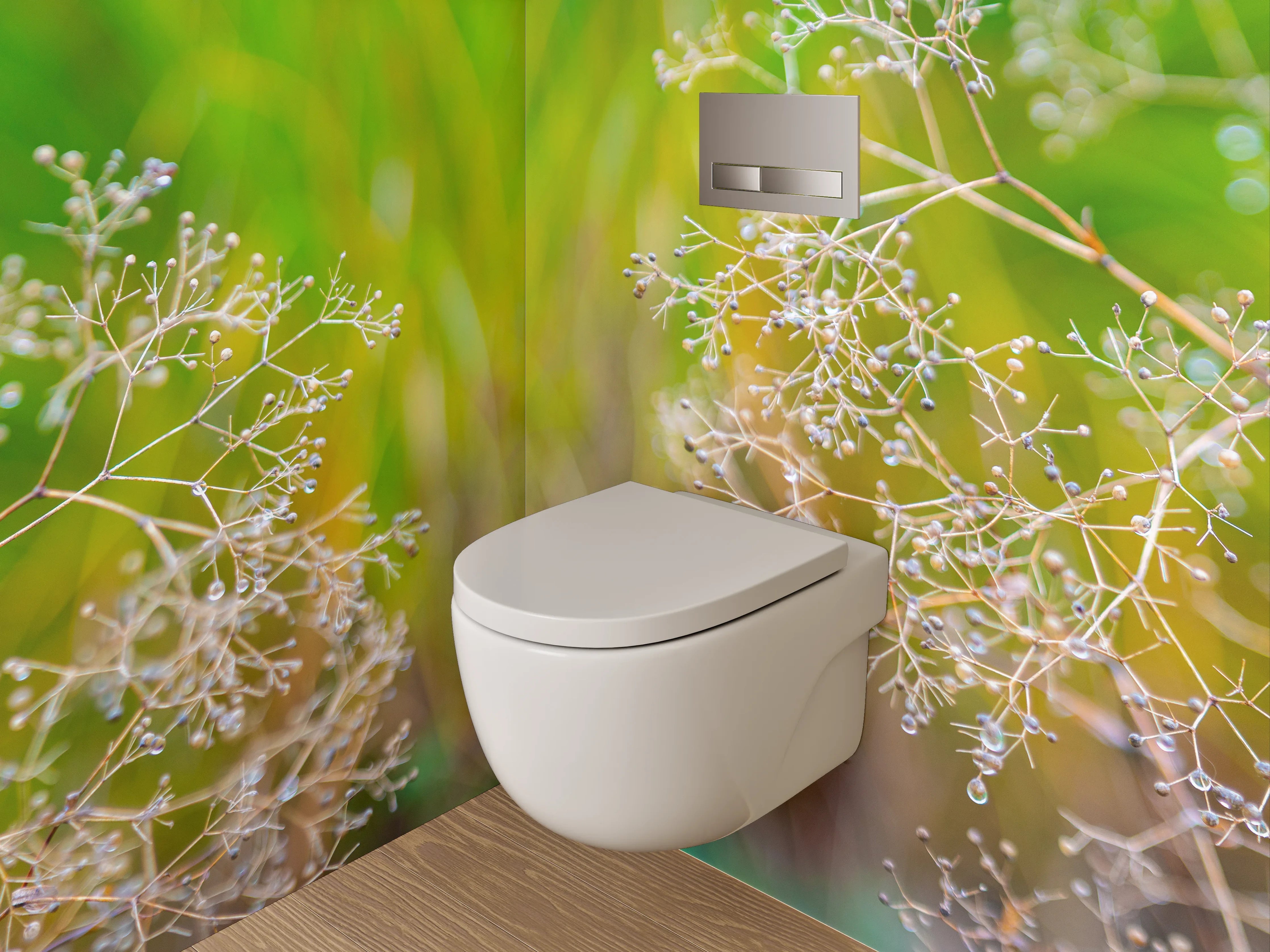 WC-Rückwand - Zarte Naturdetails auf unscharfem Hintergrund