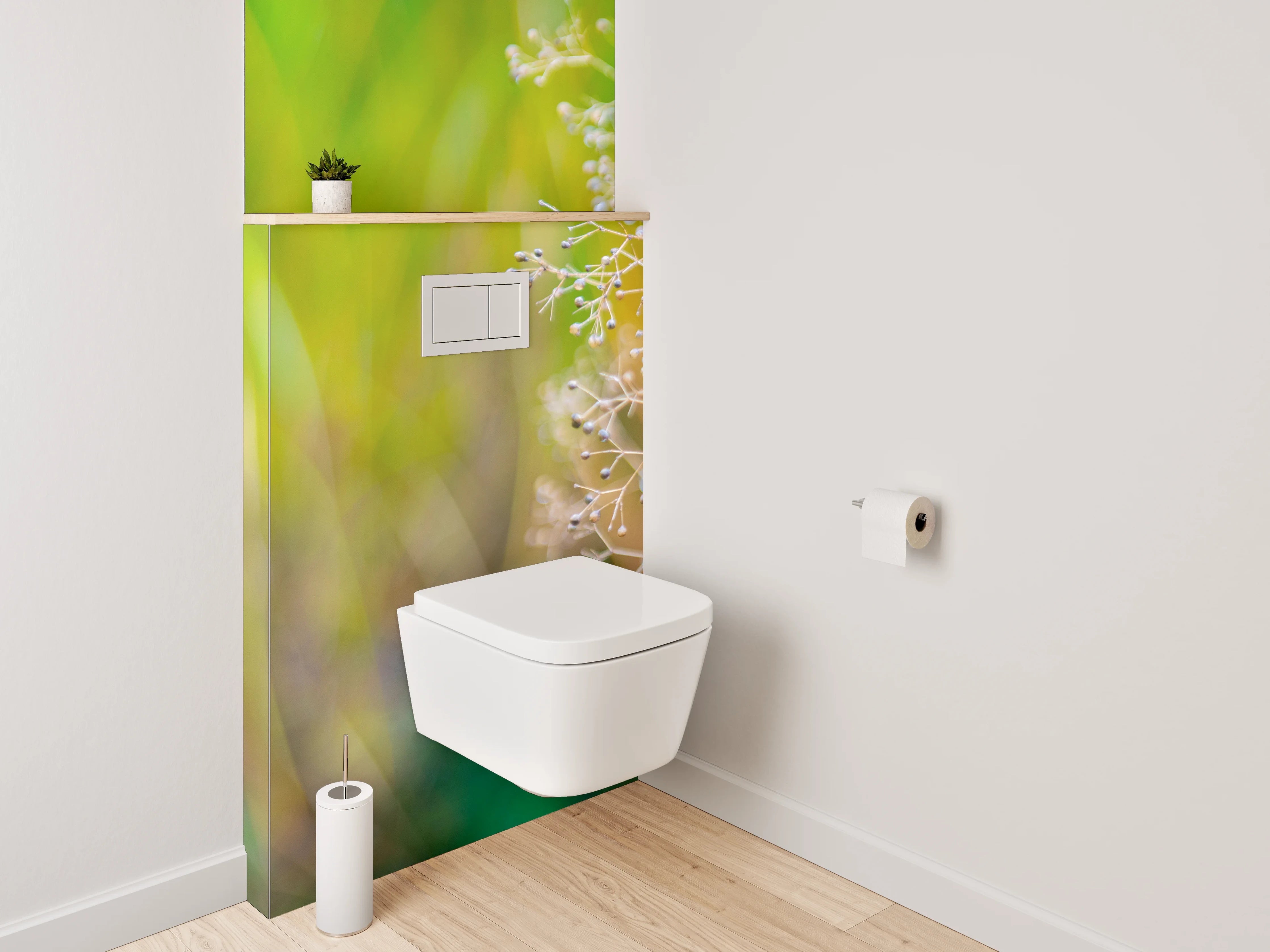 WC-Rückwand - Zarte Naturdetails auf unscharfem Hintergrund