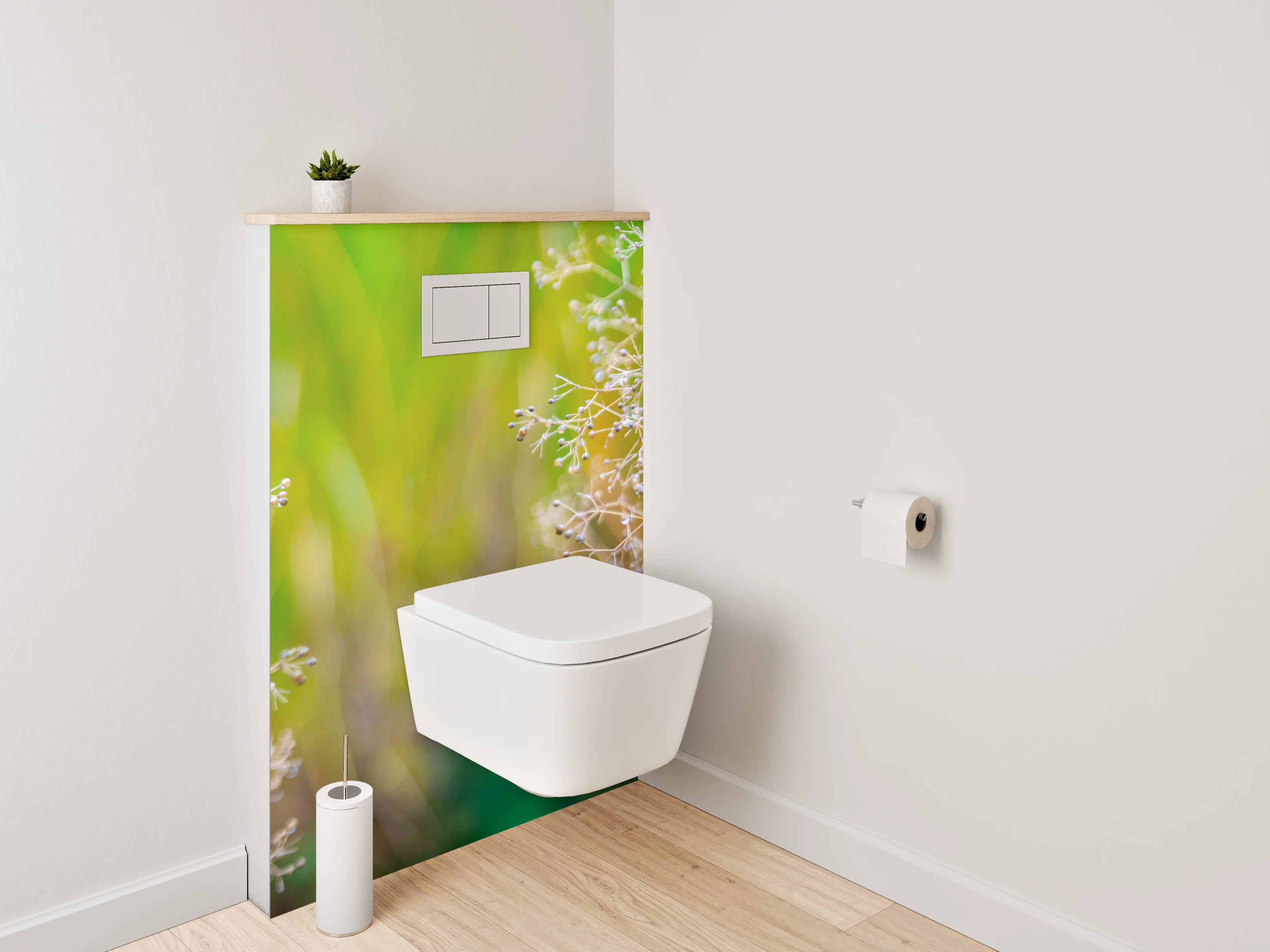 WC-Rückwand - Zarte Naturdetails auf unscharfem Hintergrund