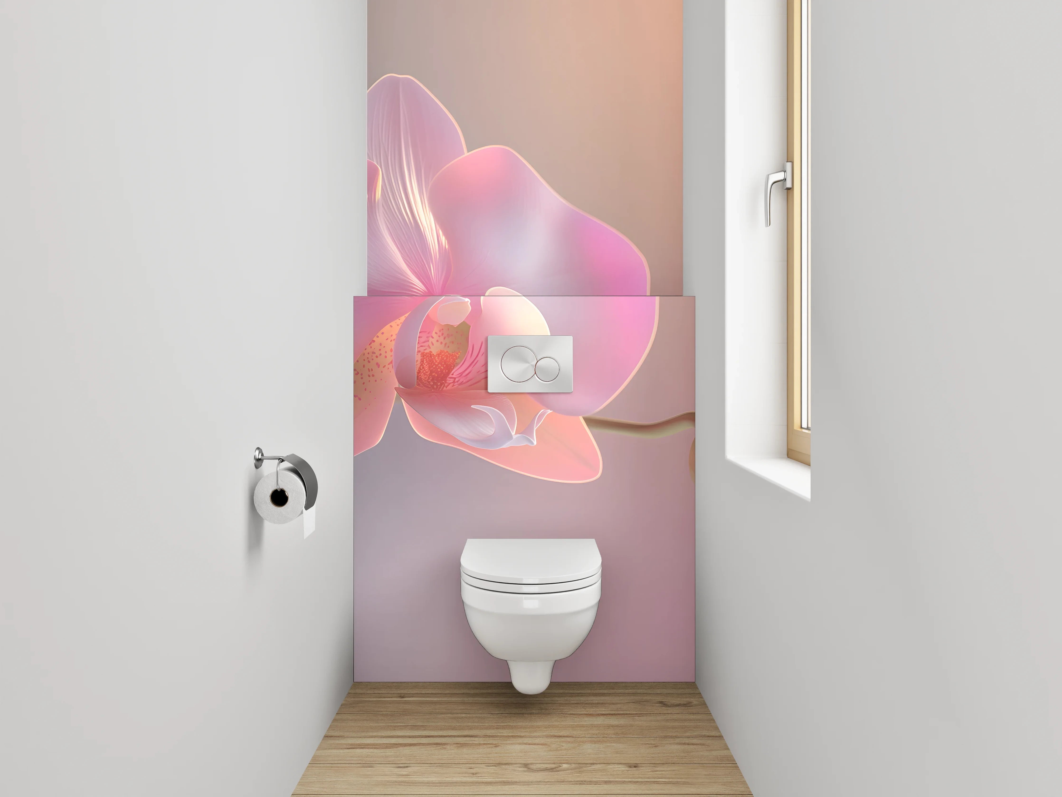 WC-Rückwand - Zarte Orchidee im Sonnenlicht