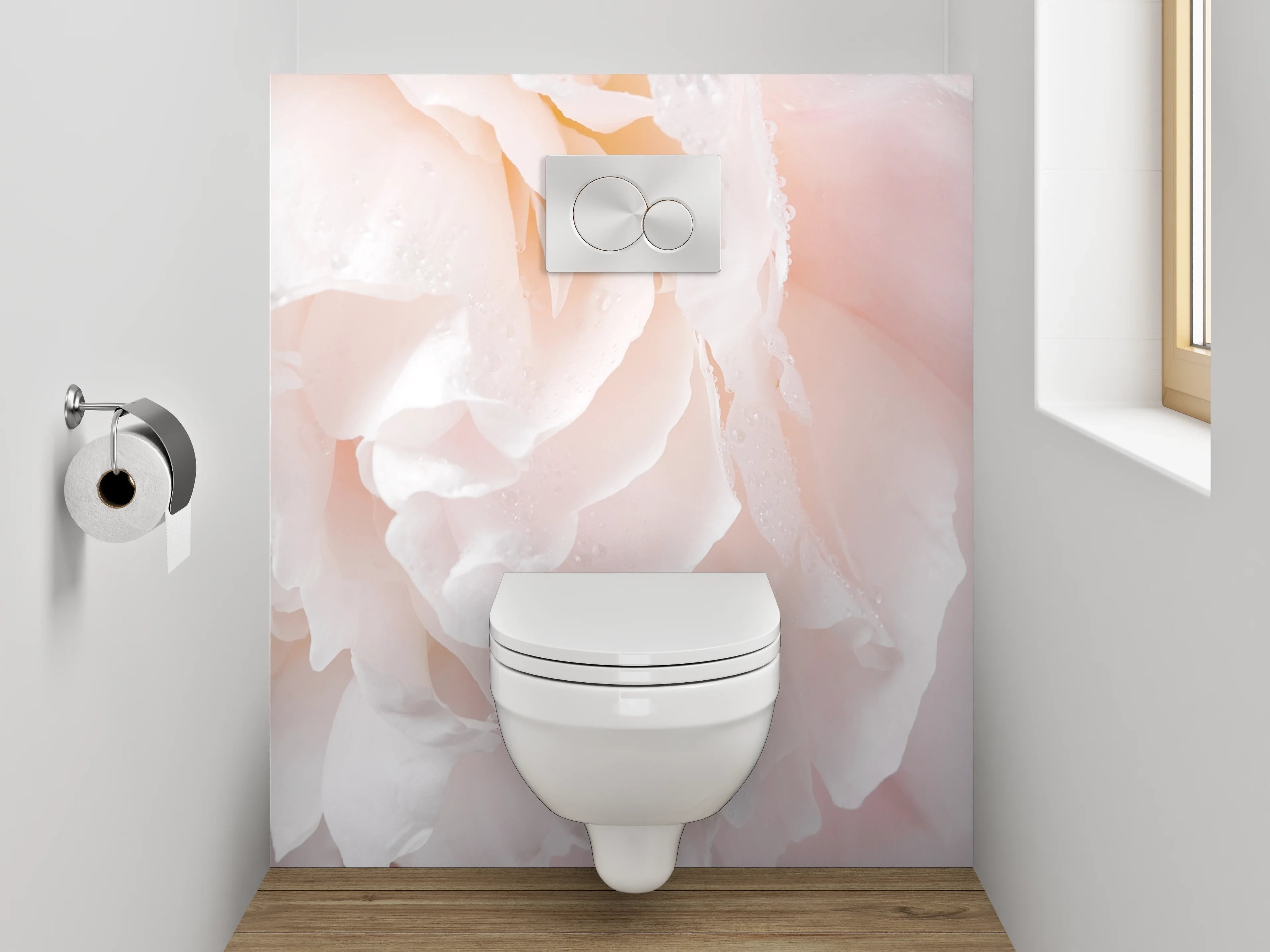 WC-Rückwand - Zarte Pfingstrose in Weiß und Rosa