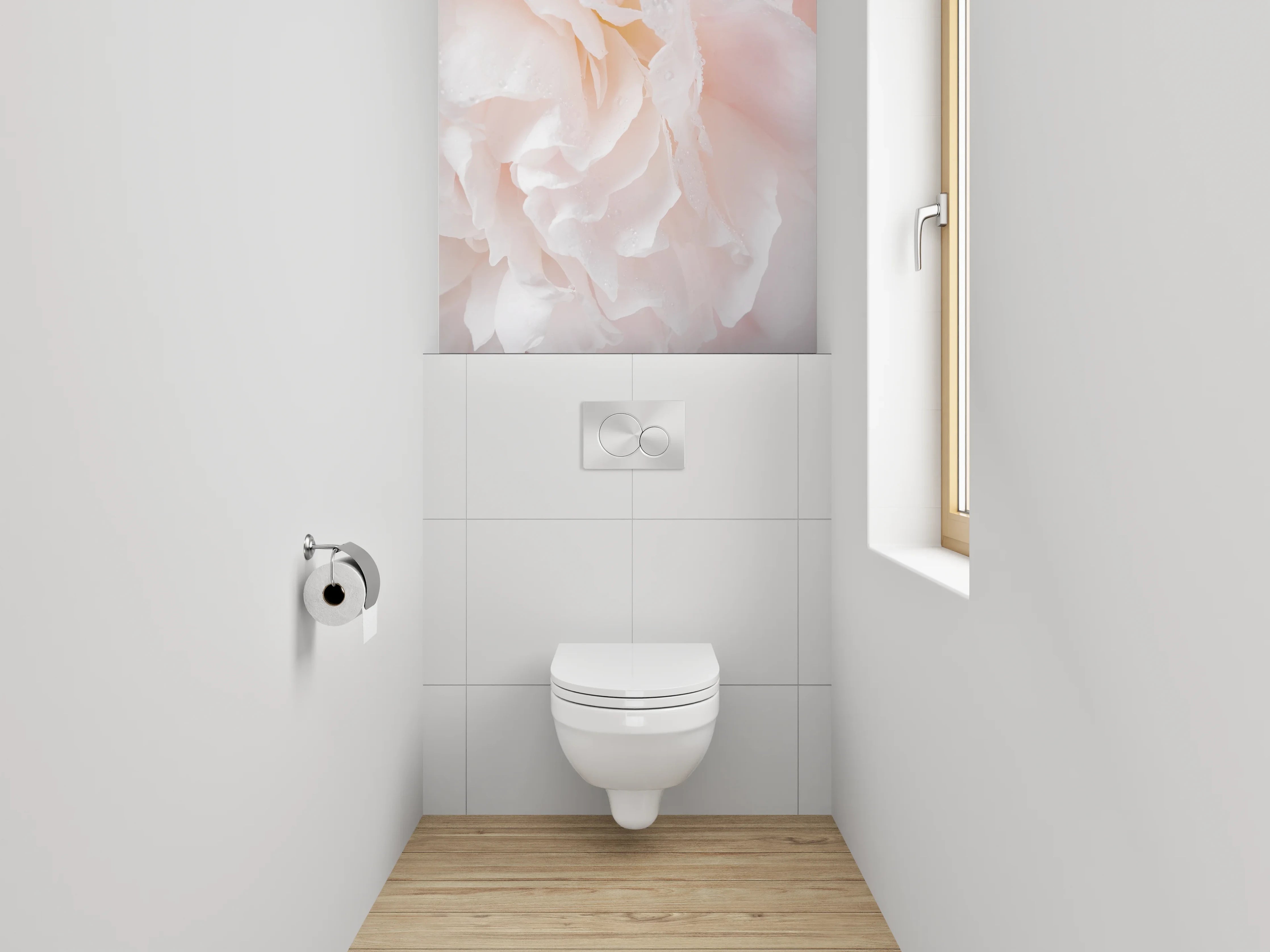 WC-Rückwand - Zarte Pfingstrose in Weiß und Rosa