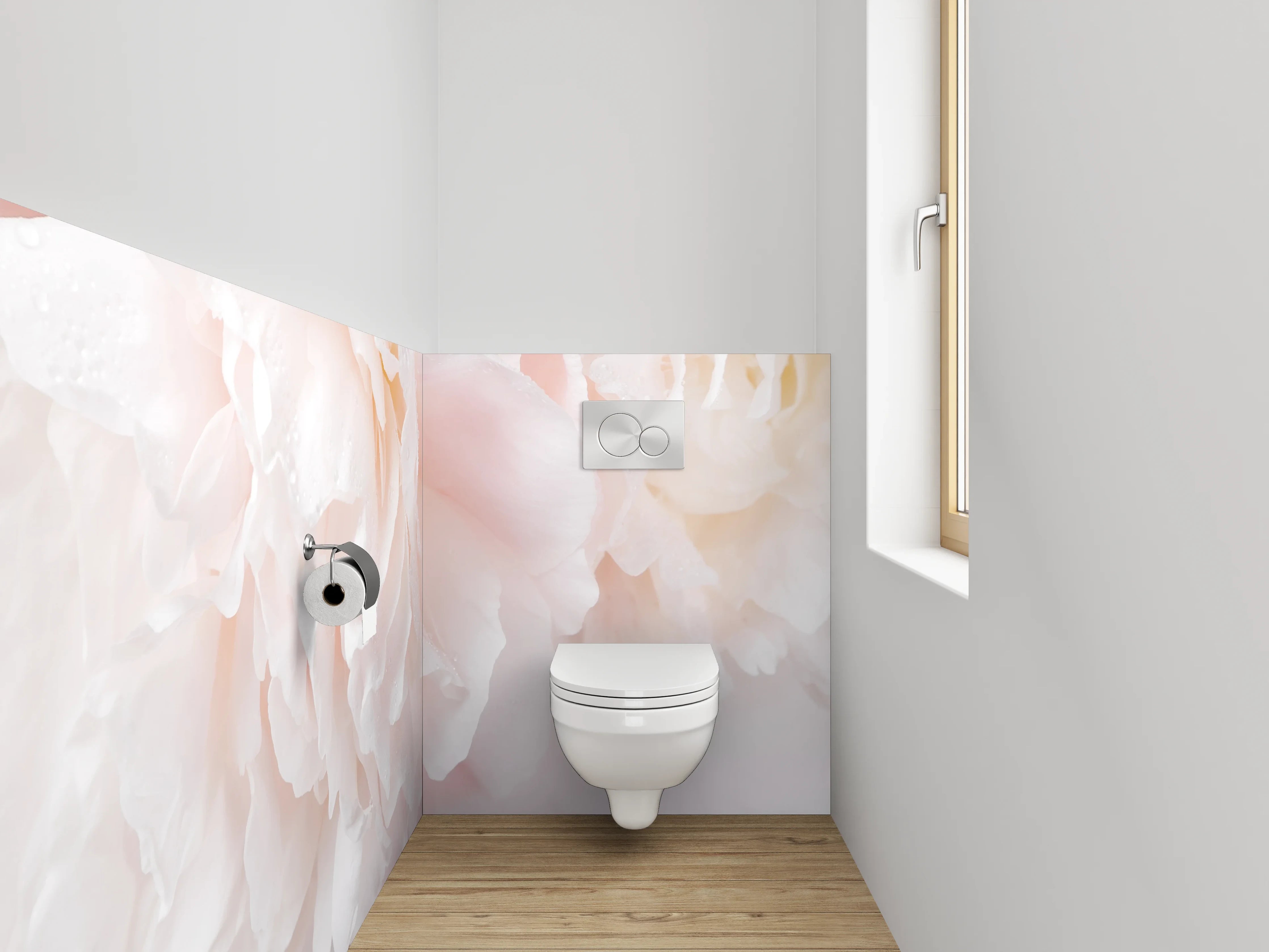 WC-Rückwand - Zarte Pfingstrose in Weiß und Rosa