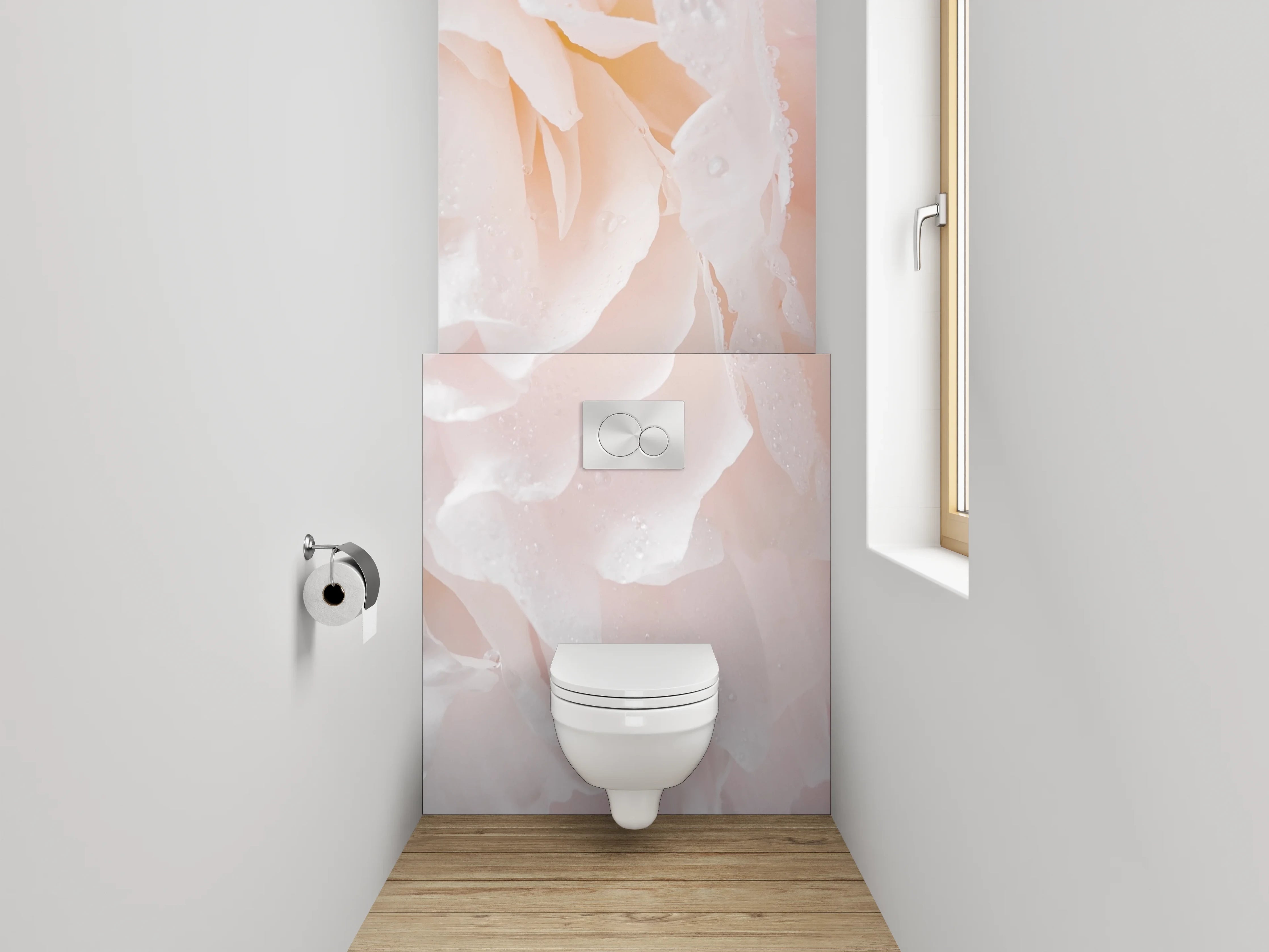WC-Rückwand - Zarte Pfingstrose in Weiß und Rosa