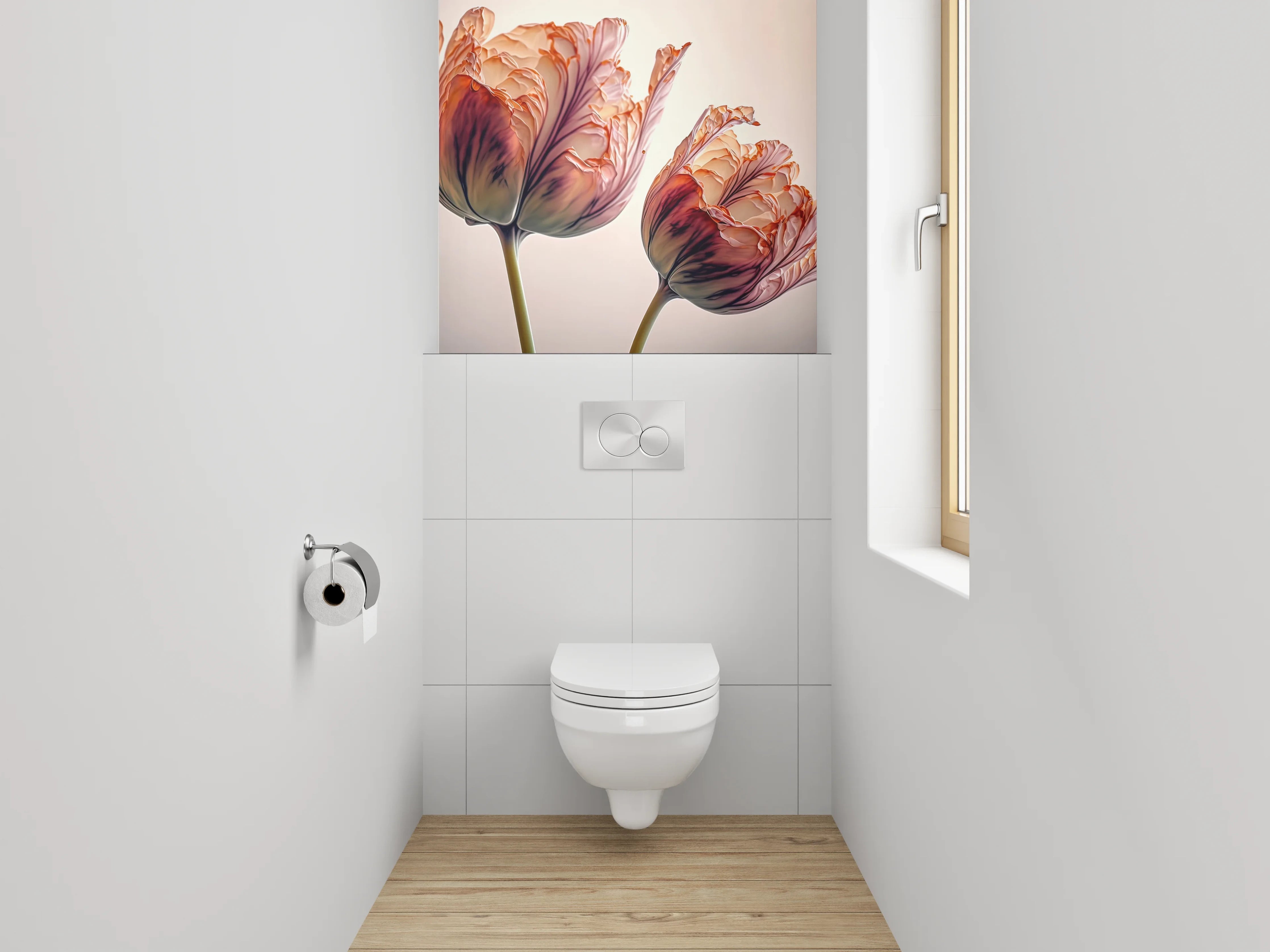 WC-Rückwand - Zarte Pfingstrosen Tulpen Fotokunst