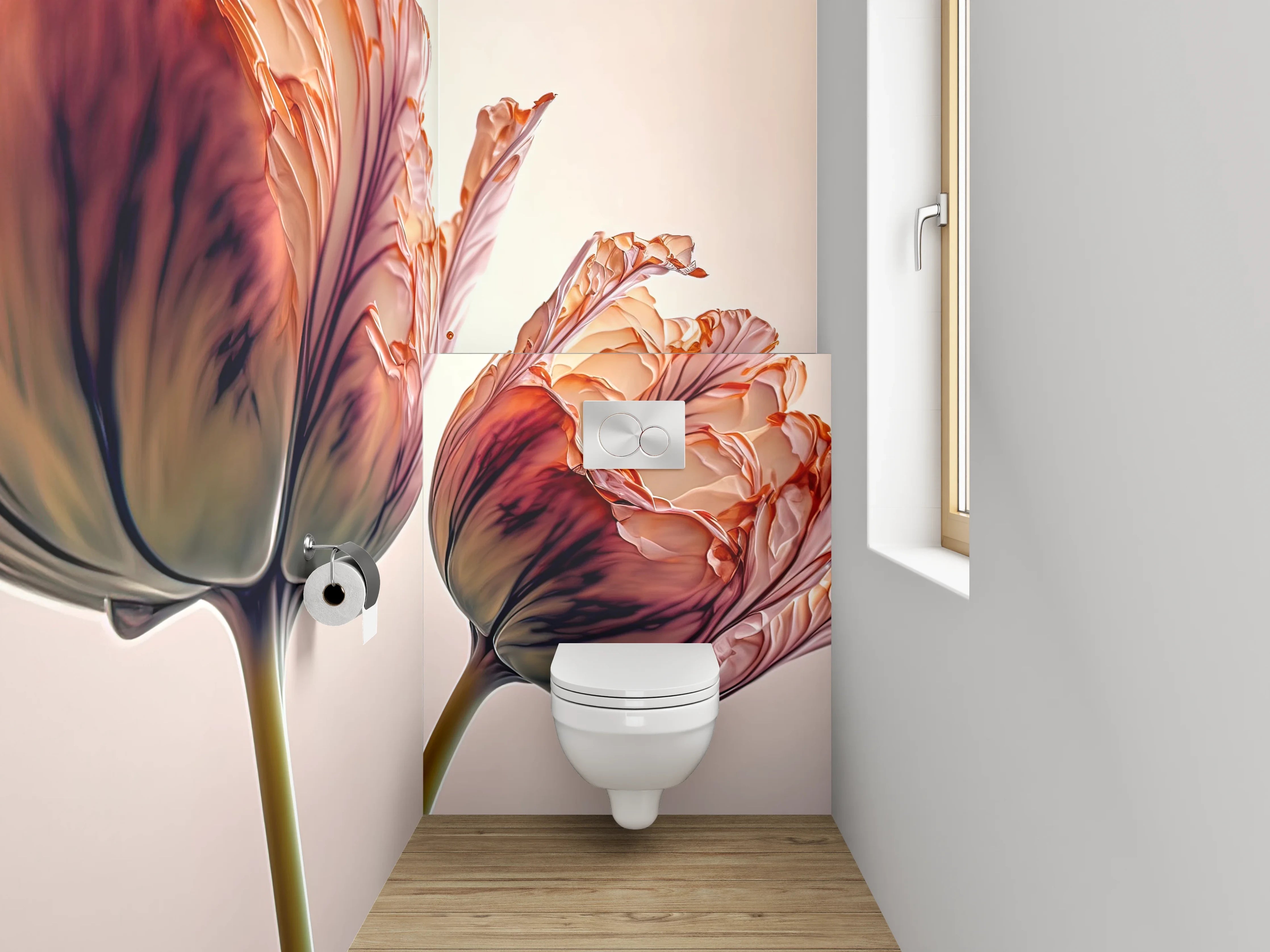 WC-Rückwand - Zarte Pfingstrosen Tulpen Fotokunst