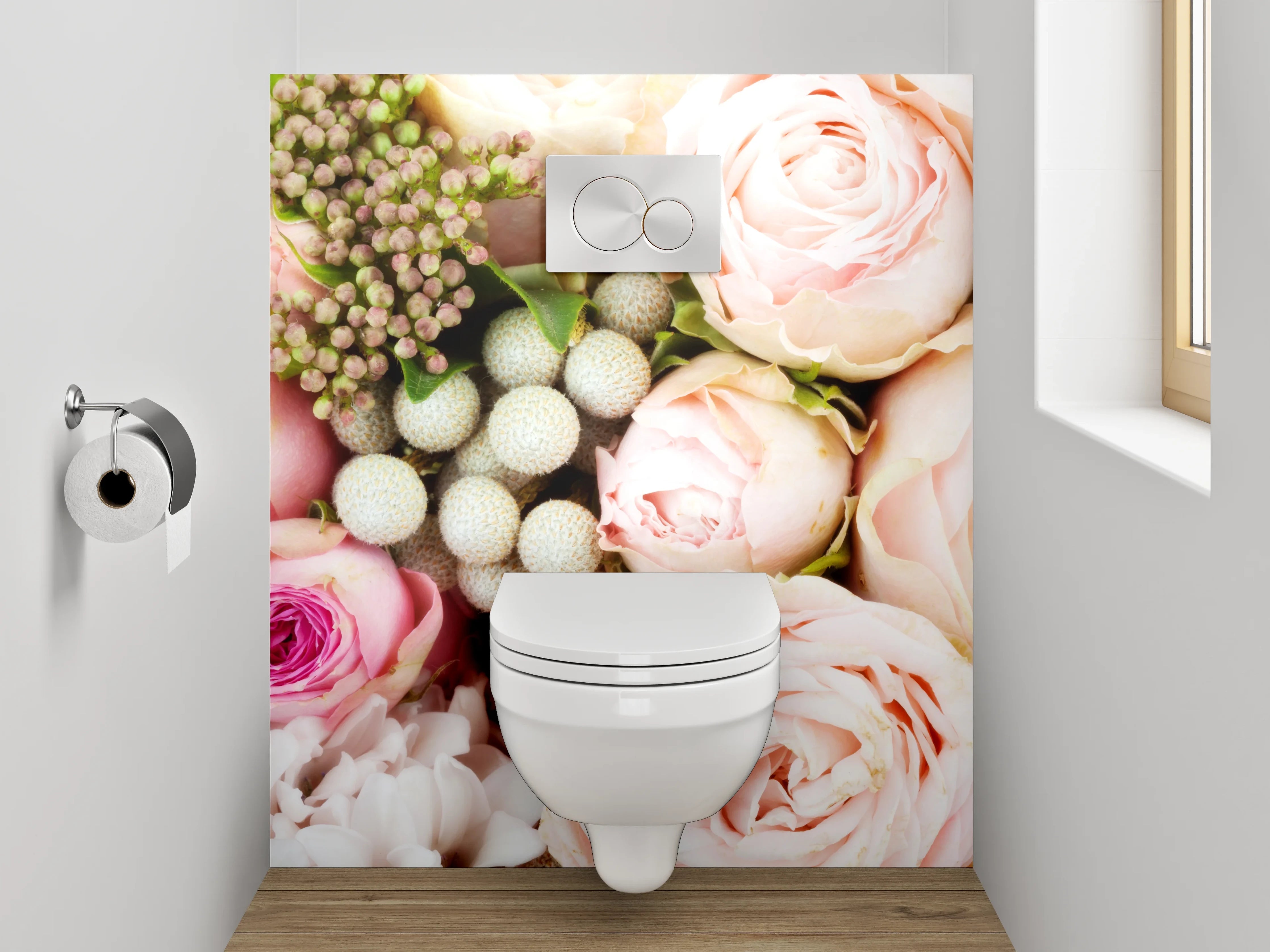 WC-Rückwand - Zarte Rosen Blütenbouquet Pastell