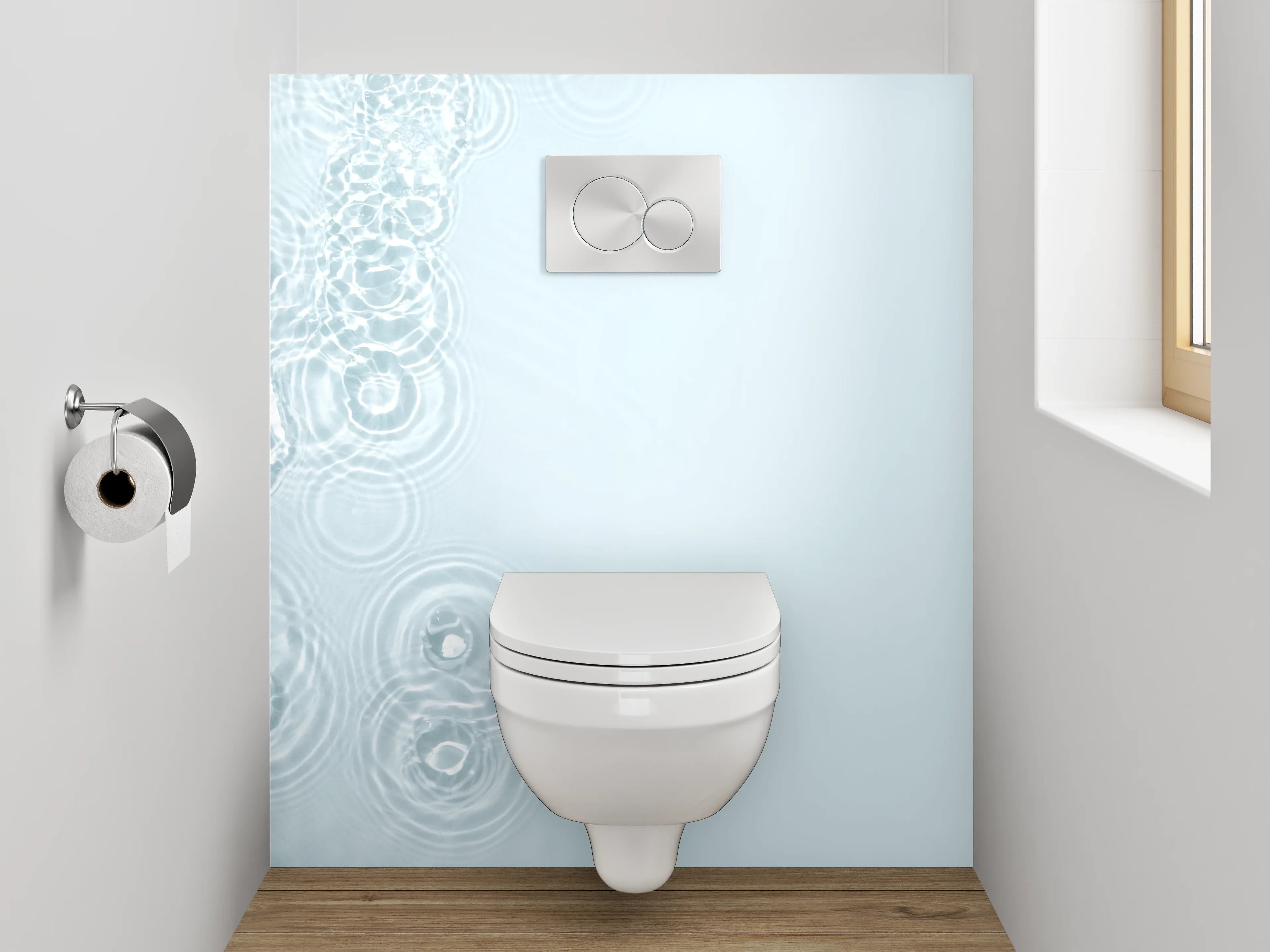 WC-Rückwand - Zarte Wasserwellen auf Weiß-Grau