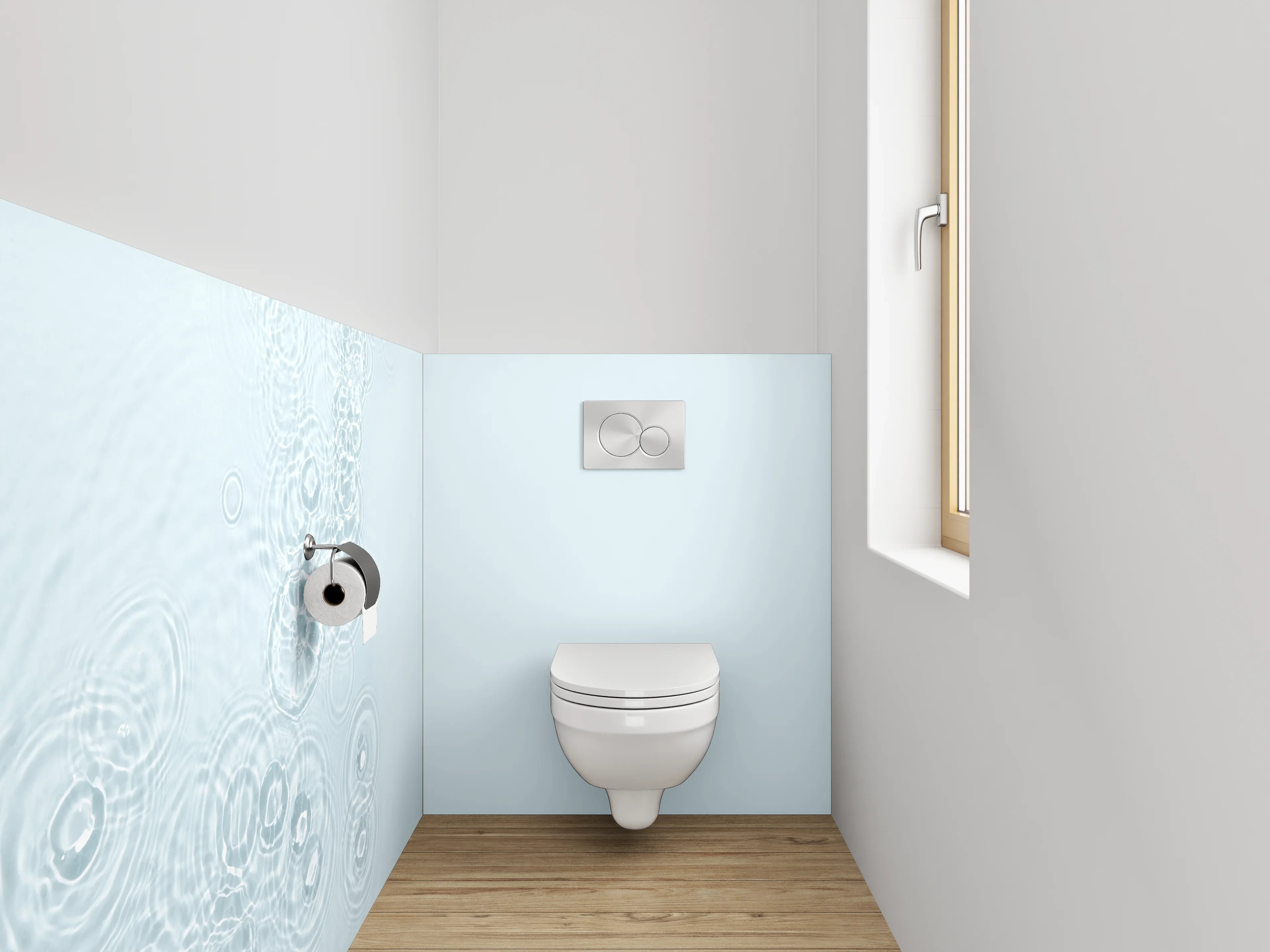 WC-Rückwand - Zarte Wasserwellen auf Weiß-Grau
