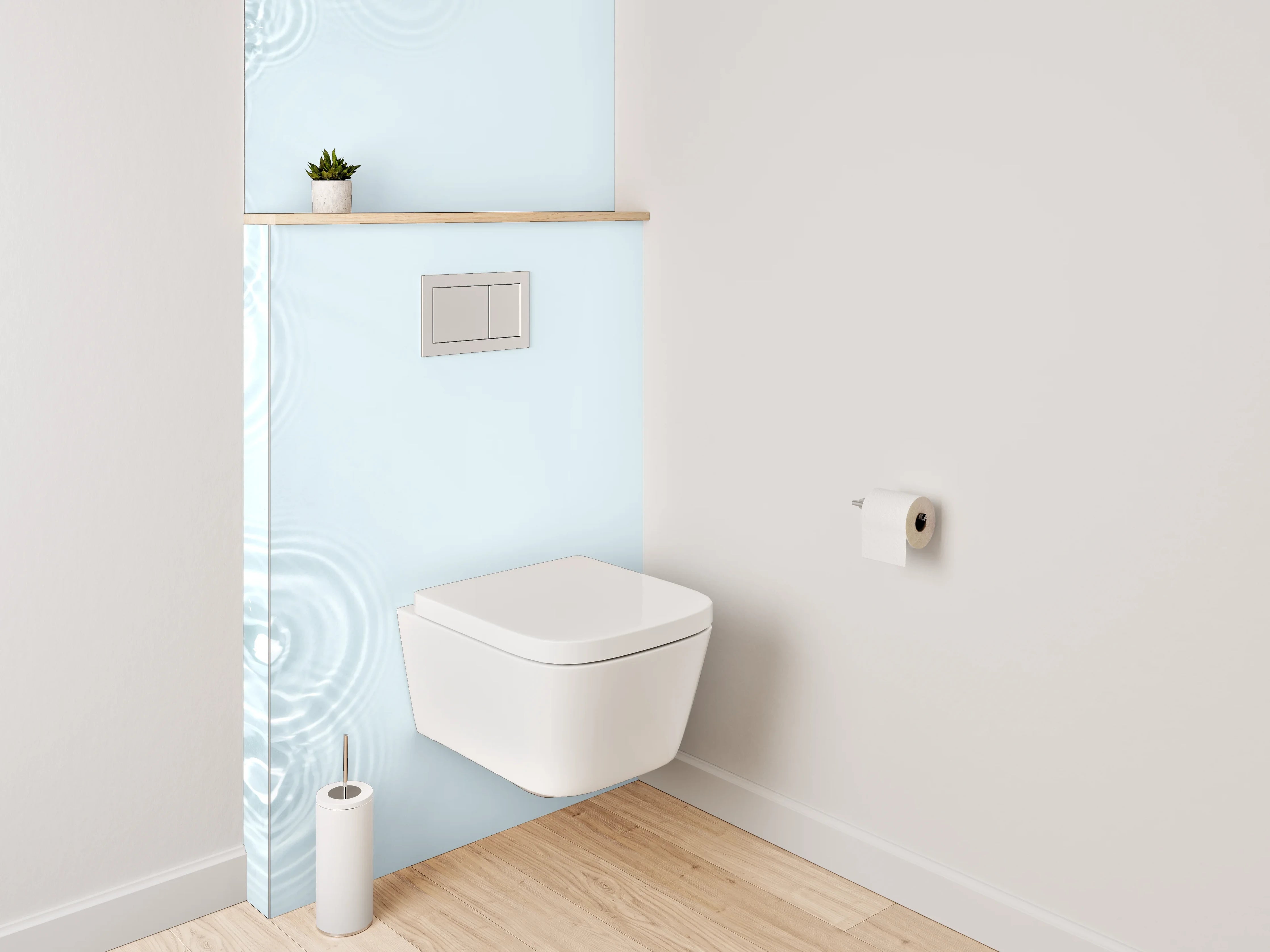 WC-Rückwand - Zarte Wasserwellen auf Weiß-Grau