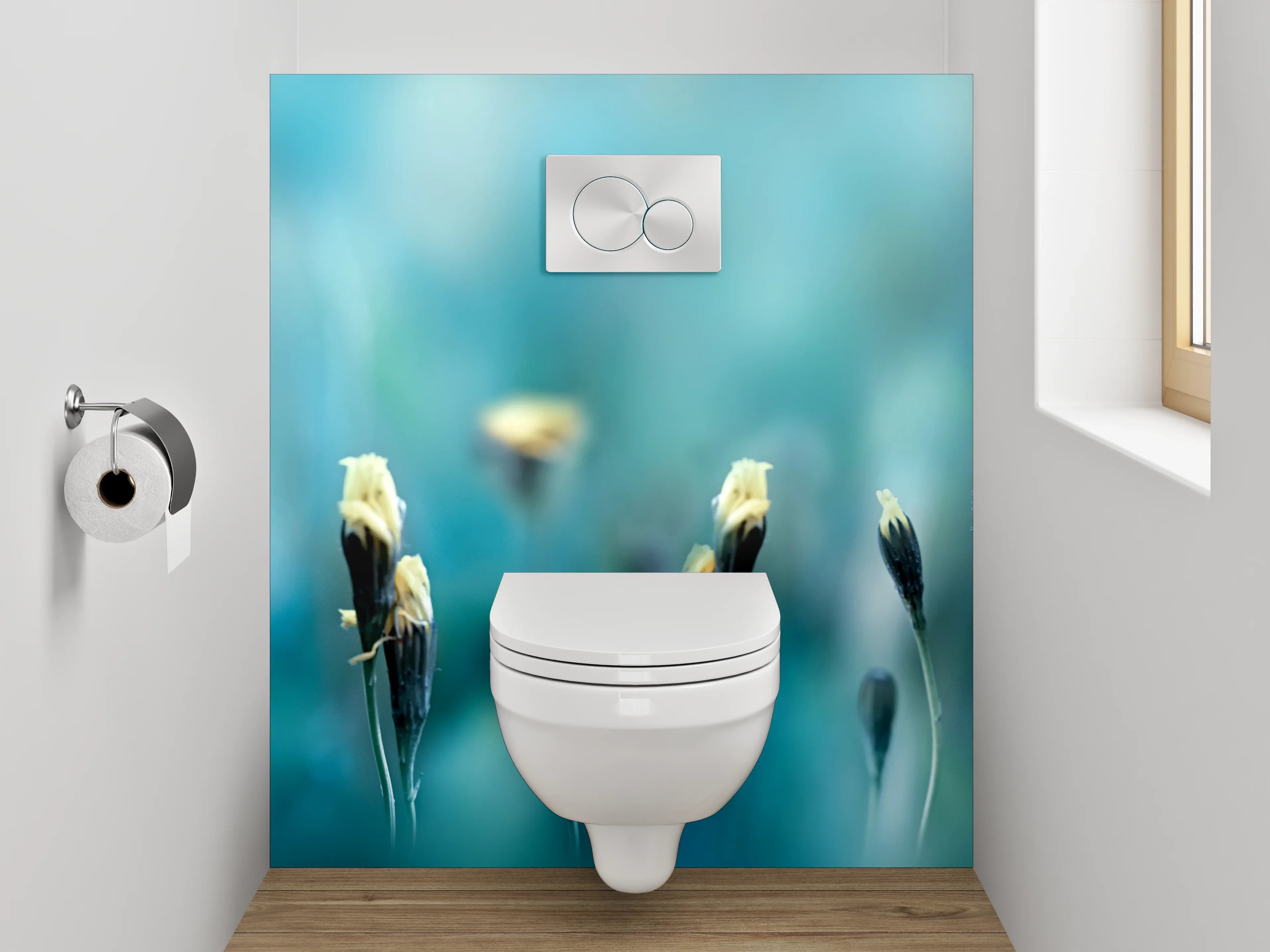 WC-Rückwand - Zarte Wiesenblumen auf Türkisblau