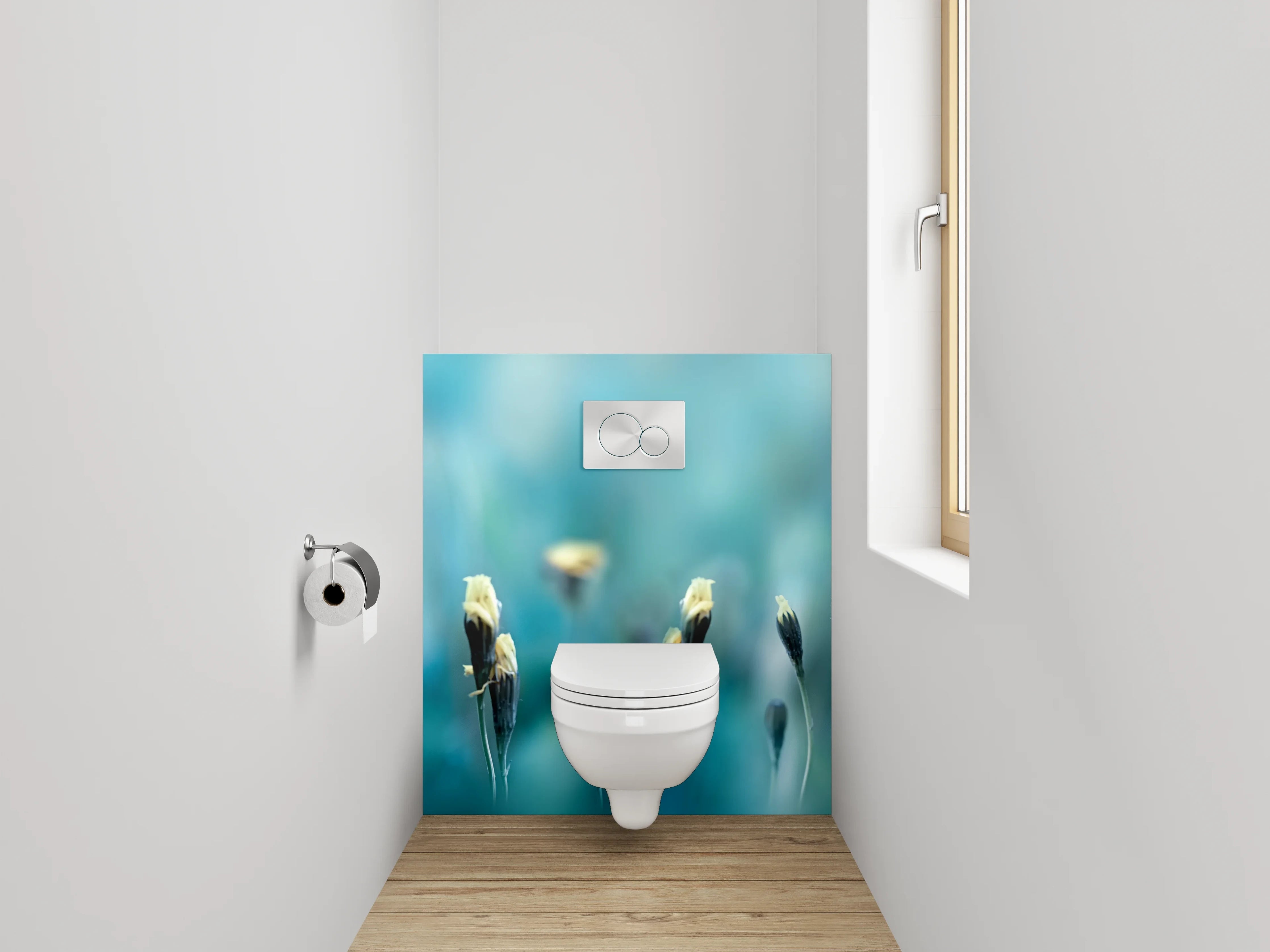 WC-Rückwand - Zarte Wiesenblumen auf Türkisblau