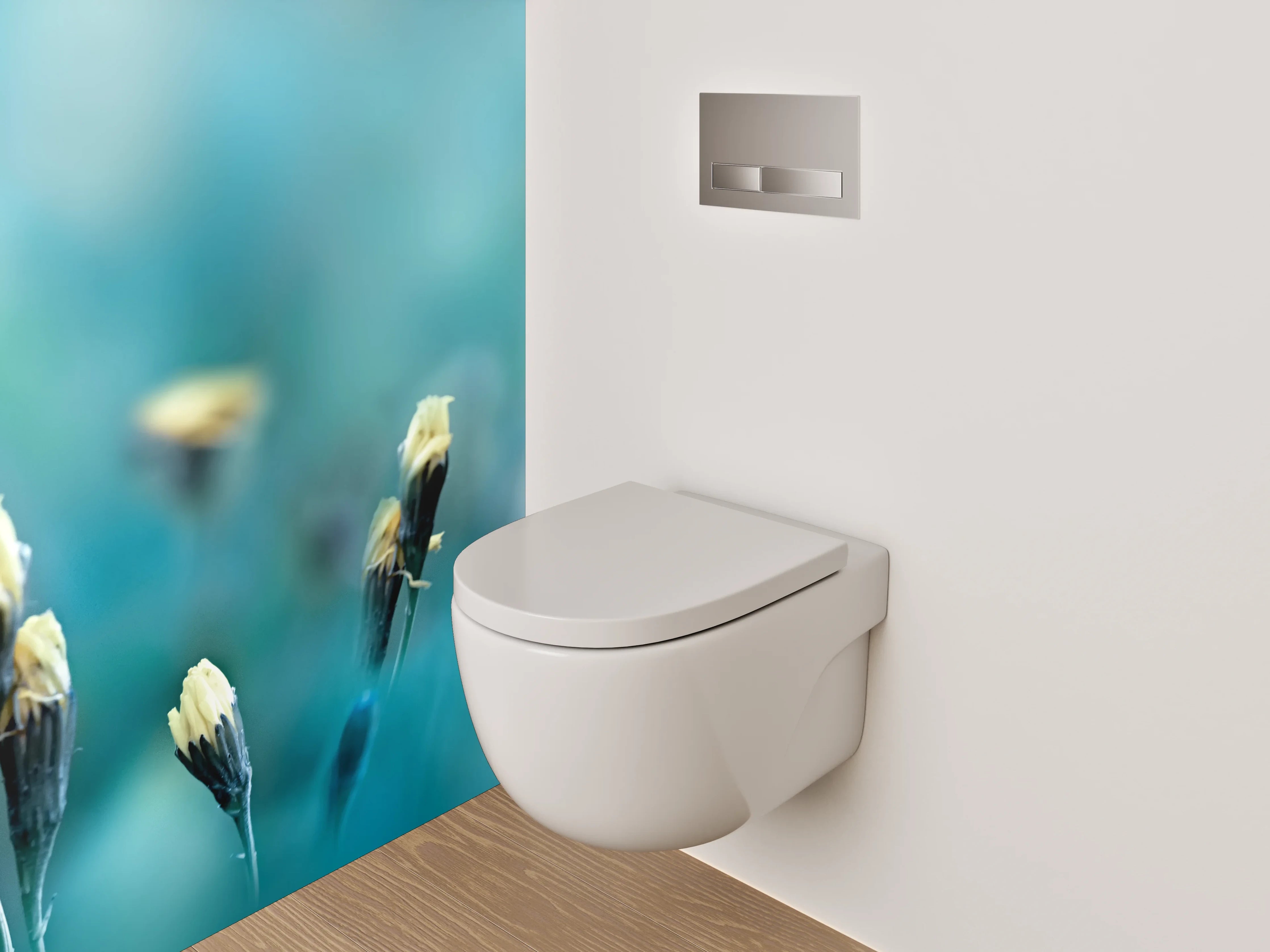 WC-Rückwand - Zarte Wiesenblumen auf Türkisblau