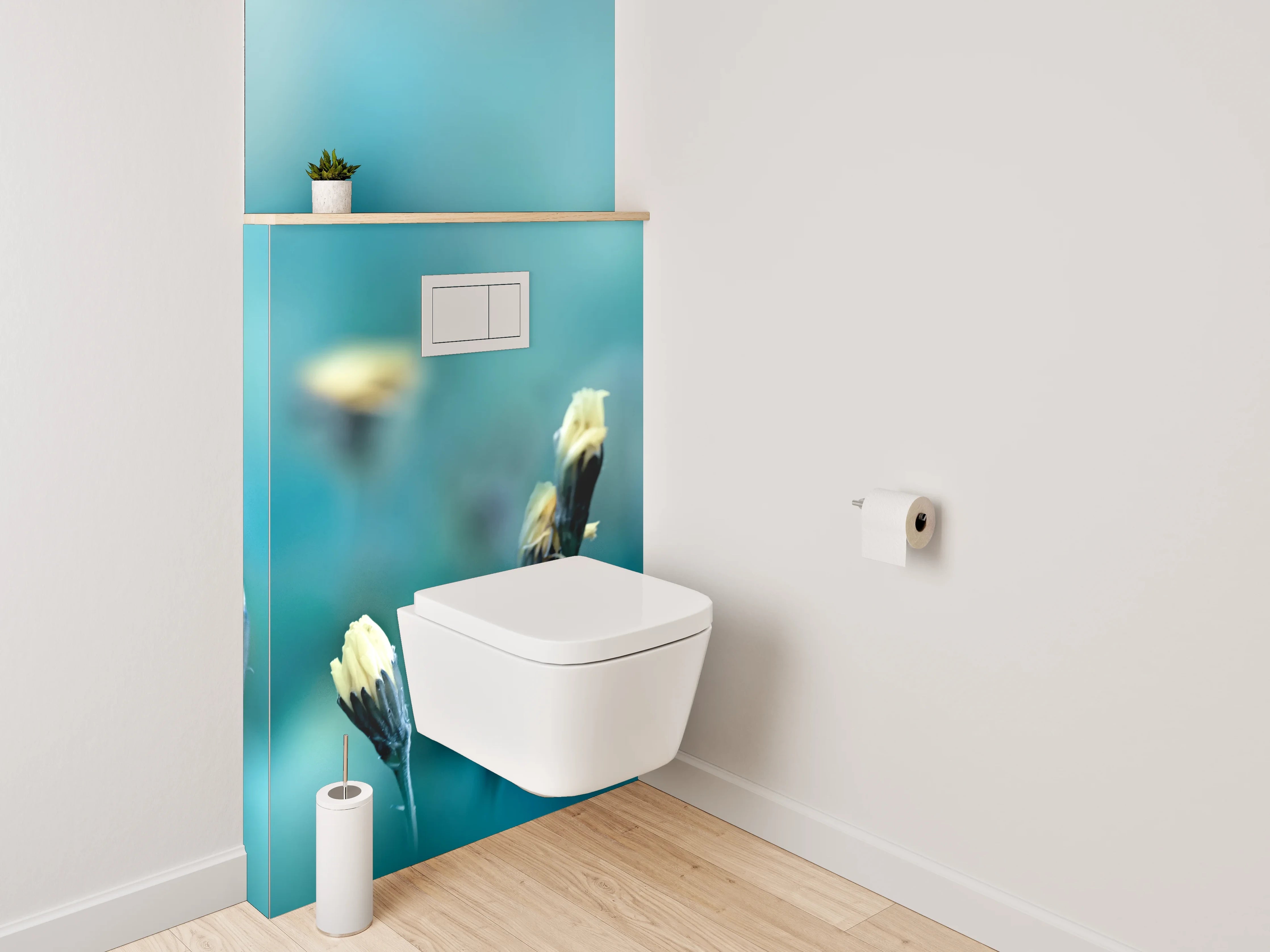 WC-Rückwand - Zarte Wiesenblumen auf Türkisblau