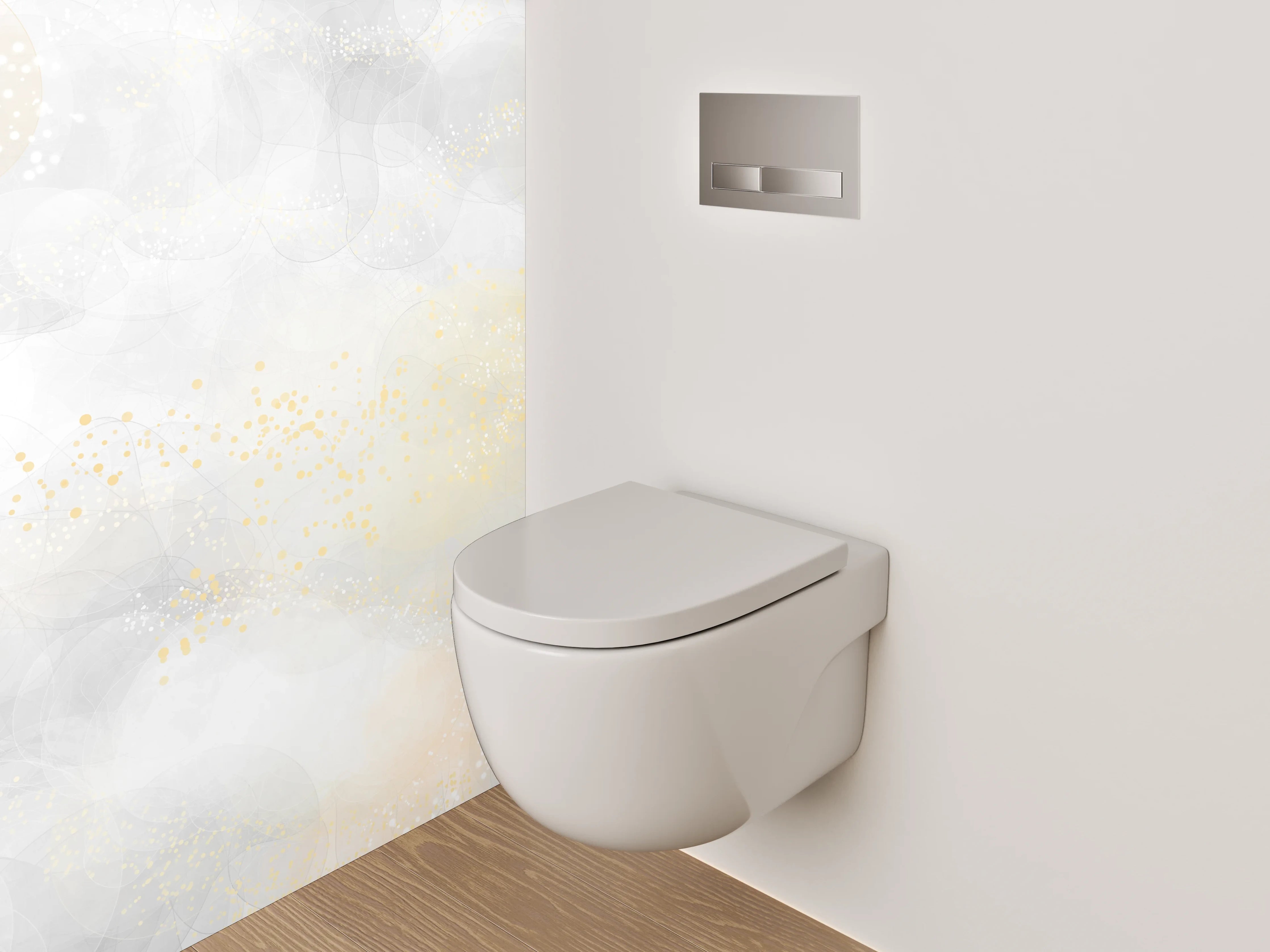 WC-Rückwand - Zarte abstrakte Goldakzente auf Weiß