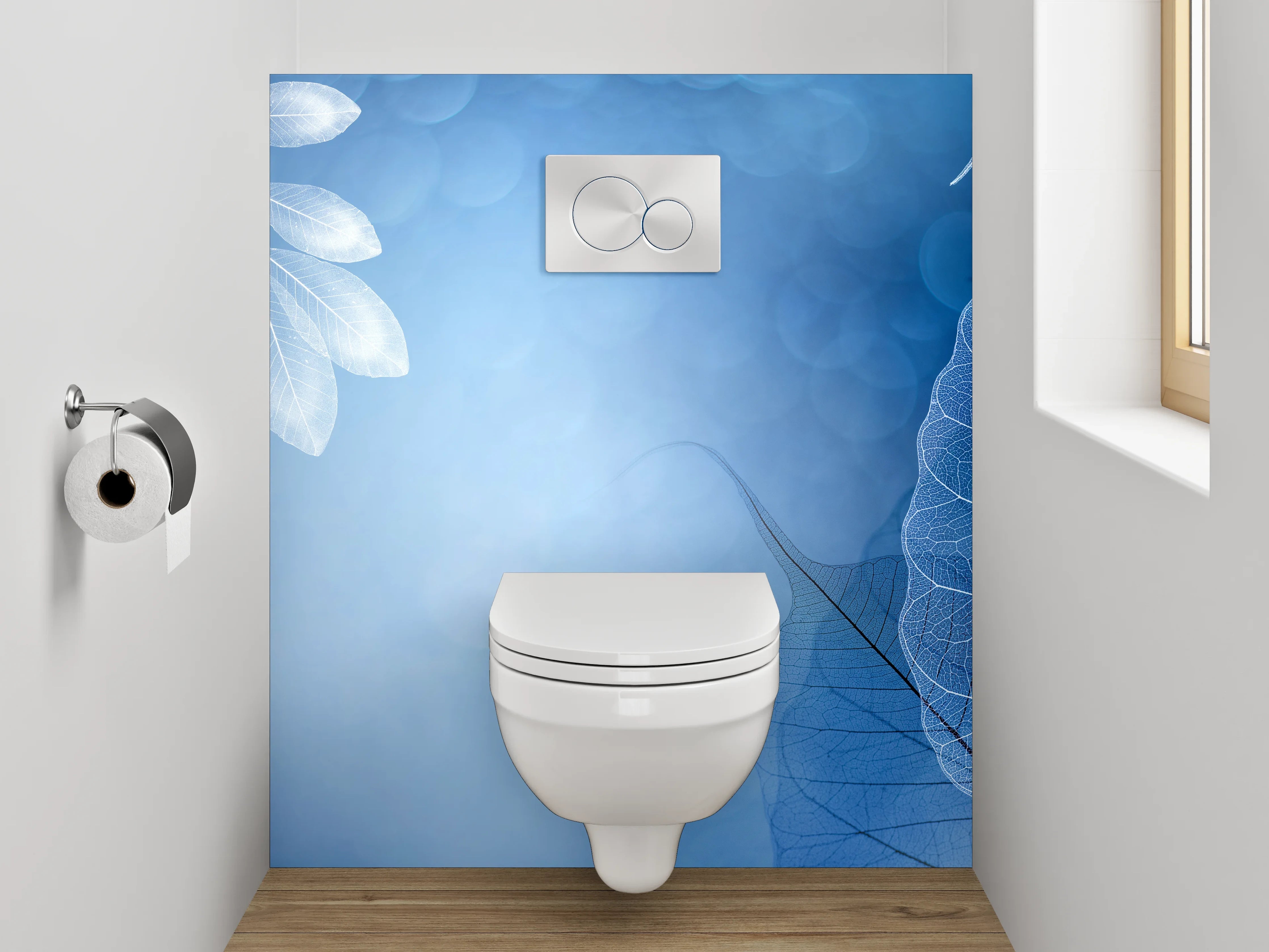 WC-Rückwand - Zarte blaue Blättersilhouette Aquarell