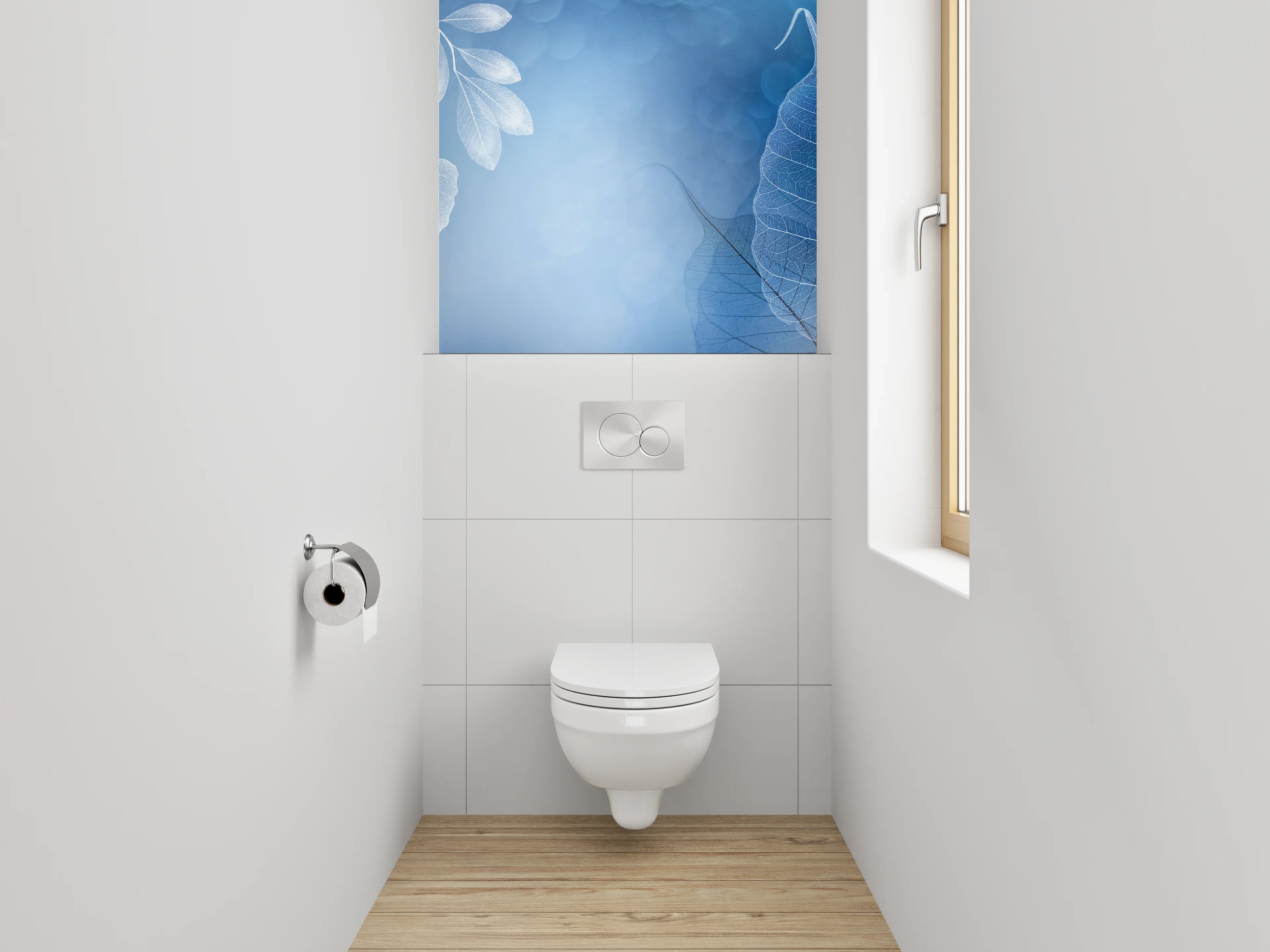 WC-Rückwand - Zarte blaue Blättersilhouette Aquarell