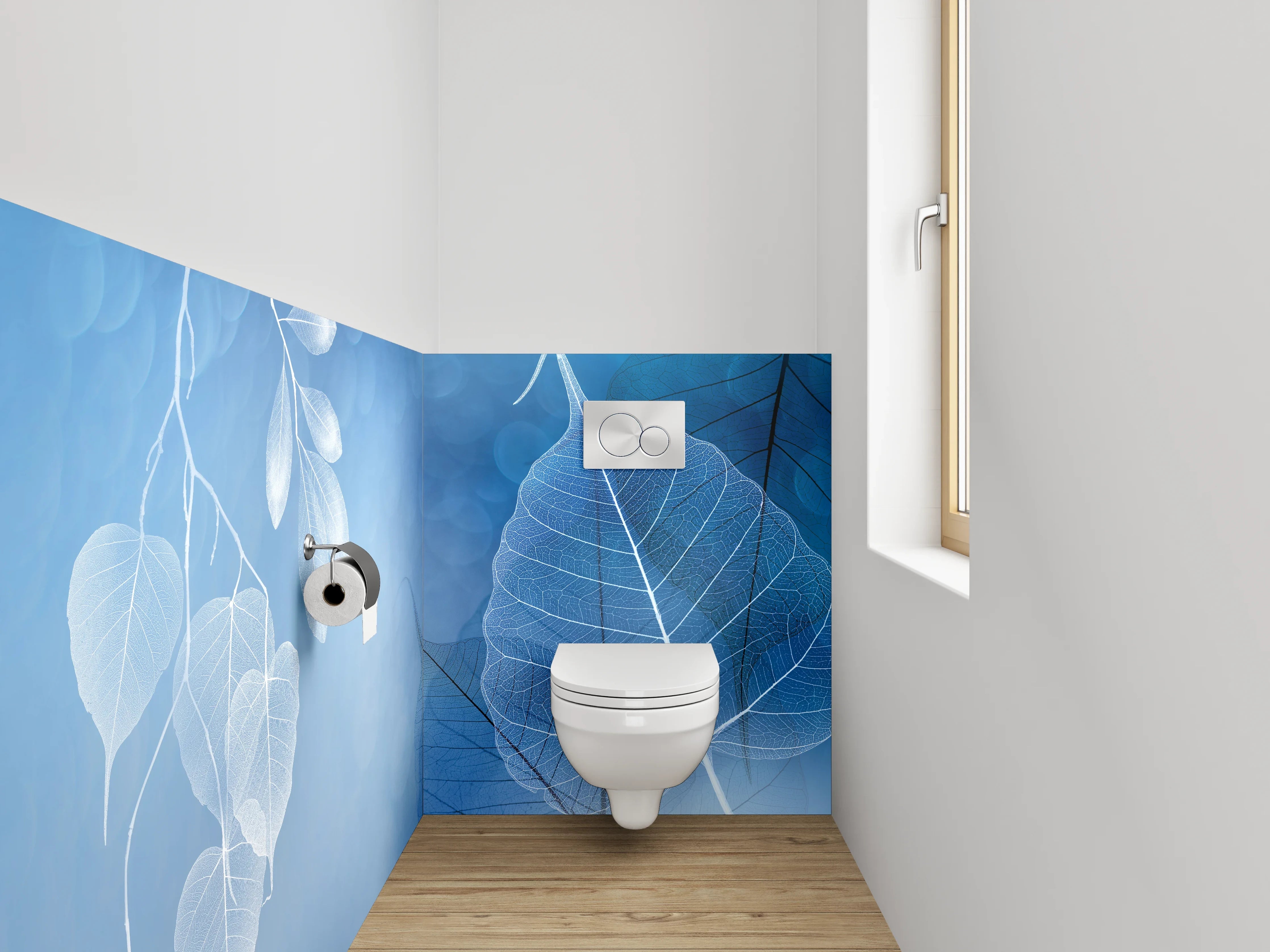 WC-Rückwand - Zarte blaue Blättersilhouette Aquarell