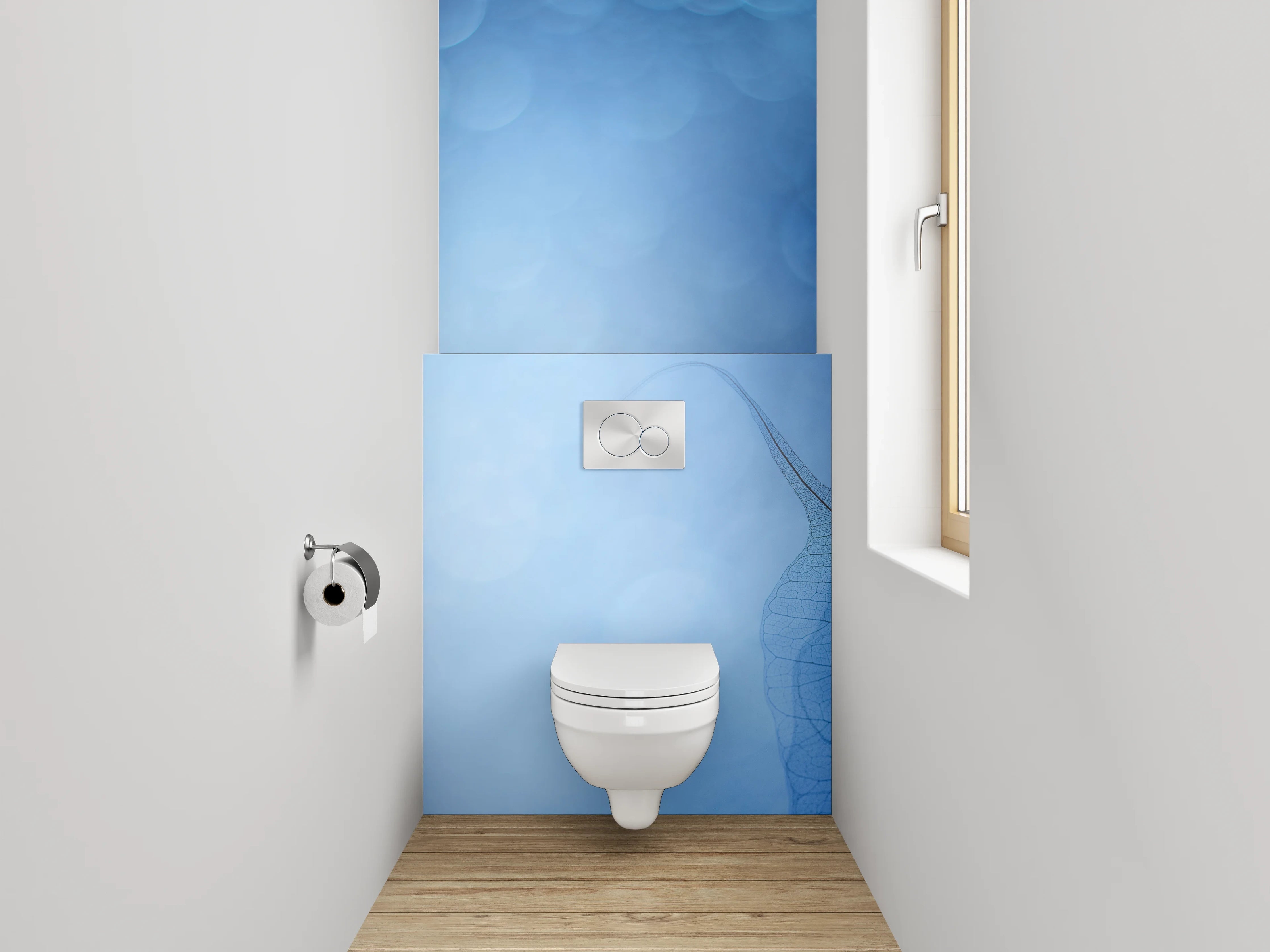 WC-Rückwand - Zarte blaue Blättersilhouette Aquarell