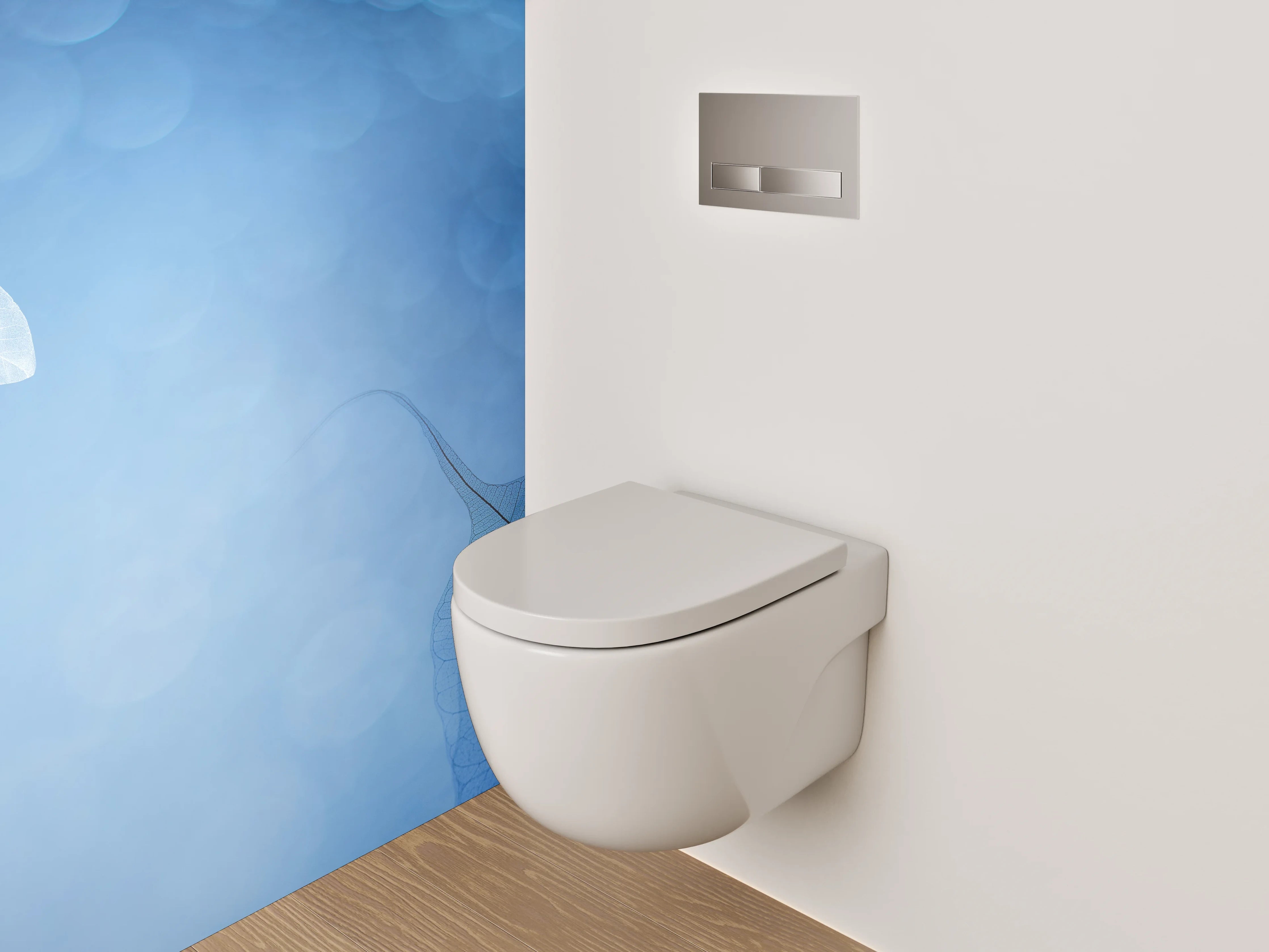 WC-Rückwand - Zarte blaue Blättersilhouette Aquarell