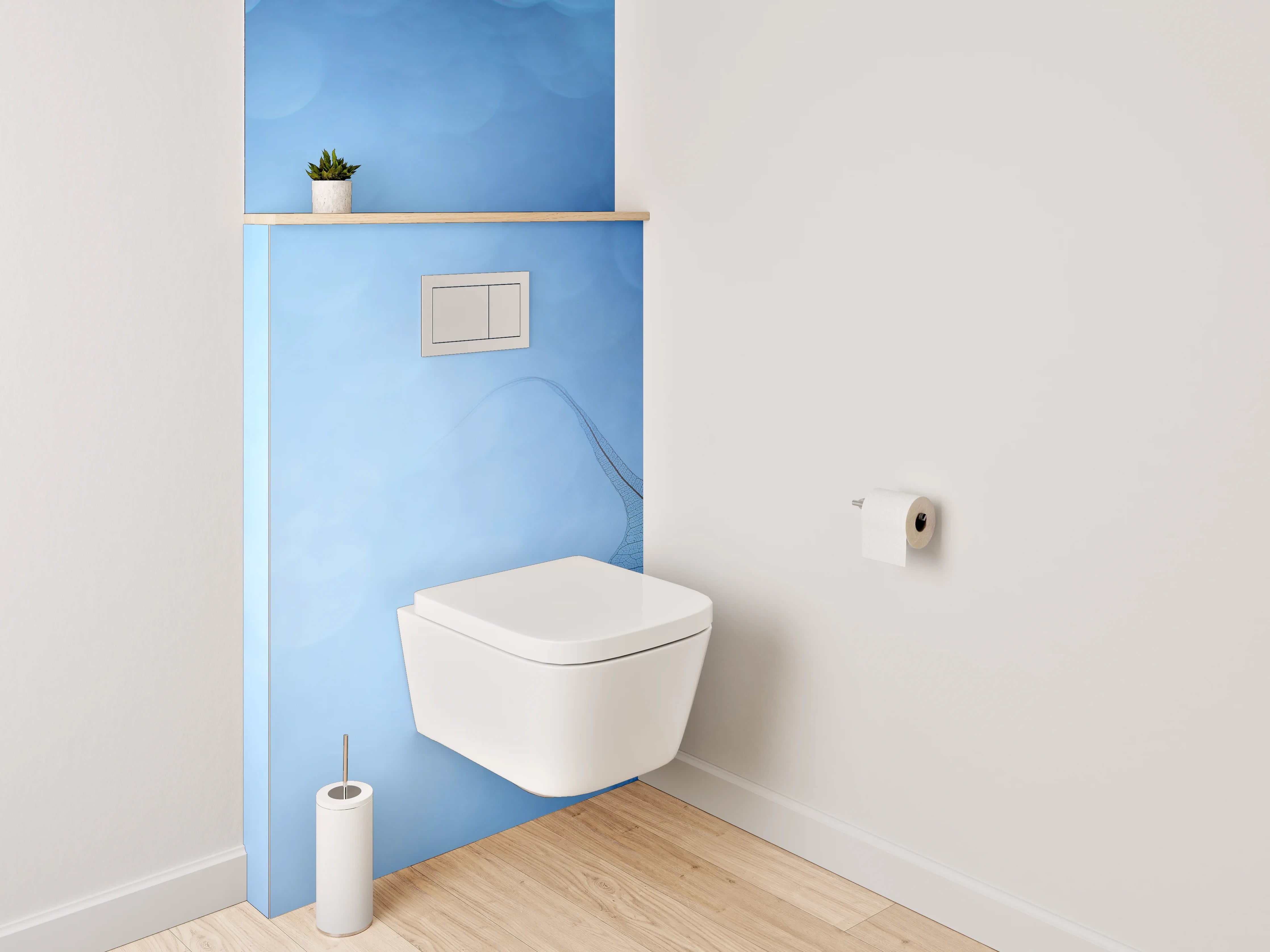 WC-Rückwand - Zarte blaue Blättersilhouette Aquarell