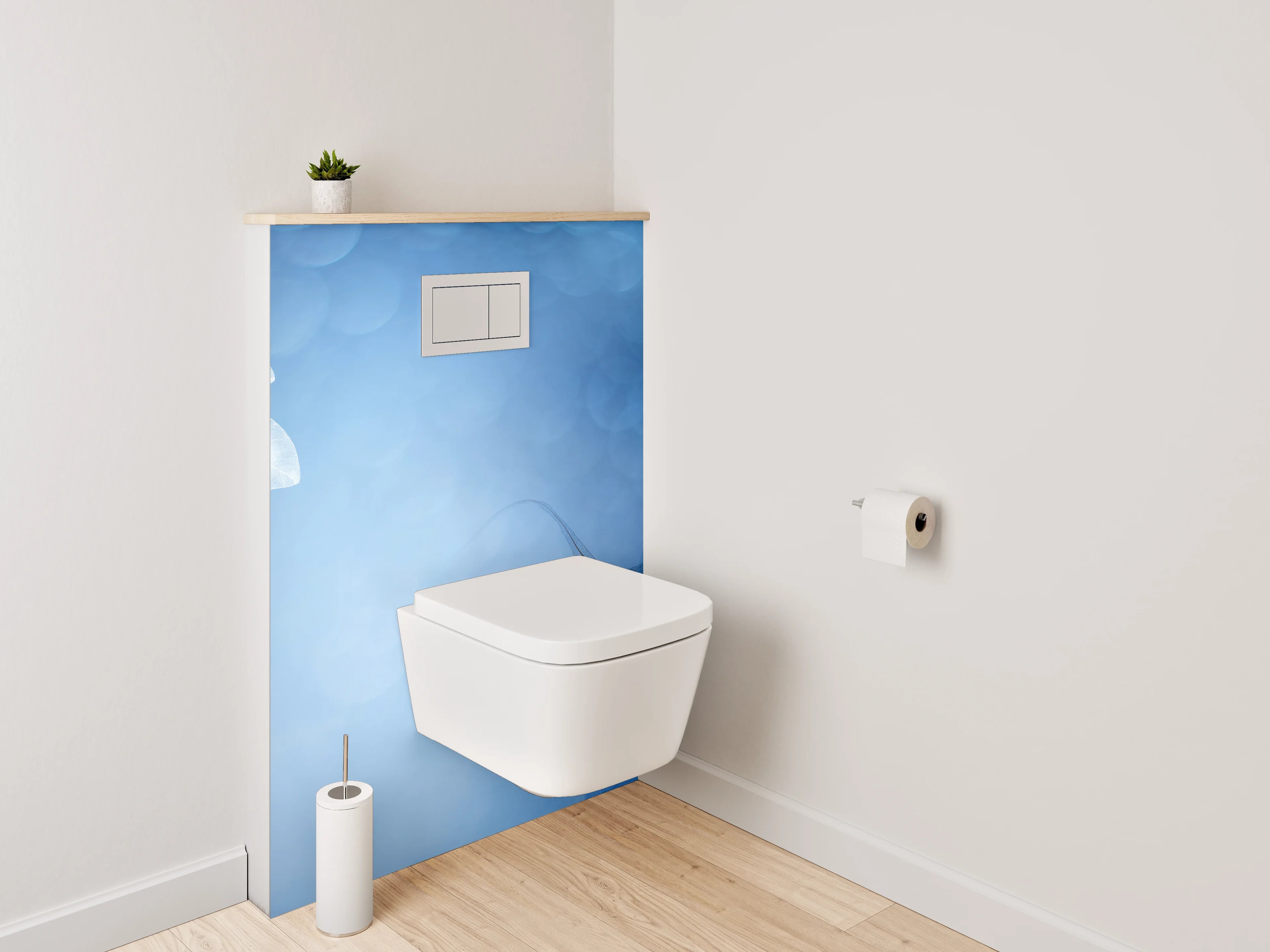 WC-Rückwand - Zarte blaue Blättersilhouette Aquarell