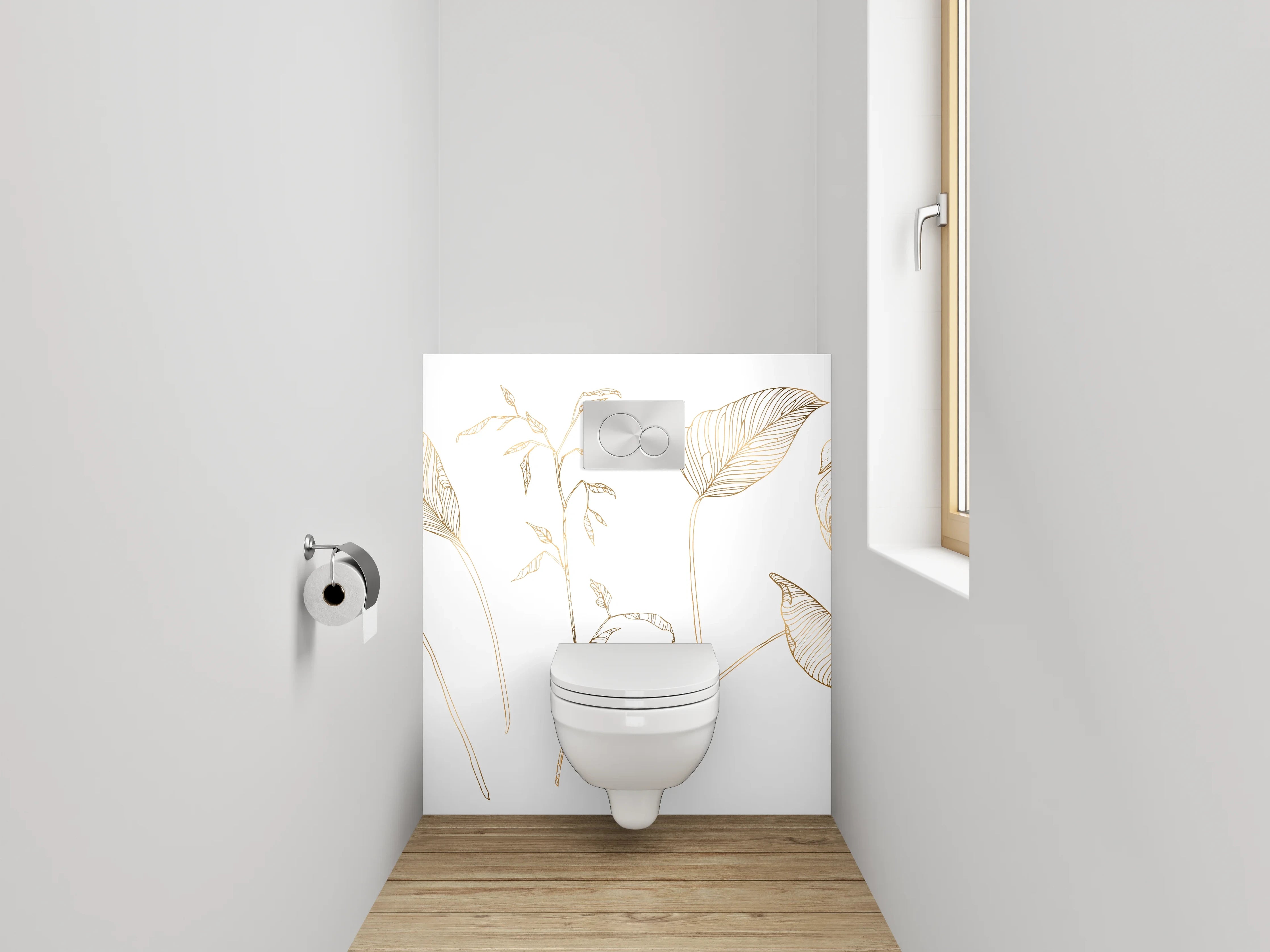 WC-Rückwand - Zarte botanische Lineart auf Weiß