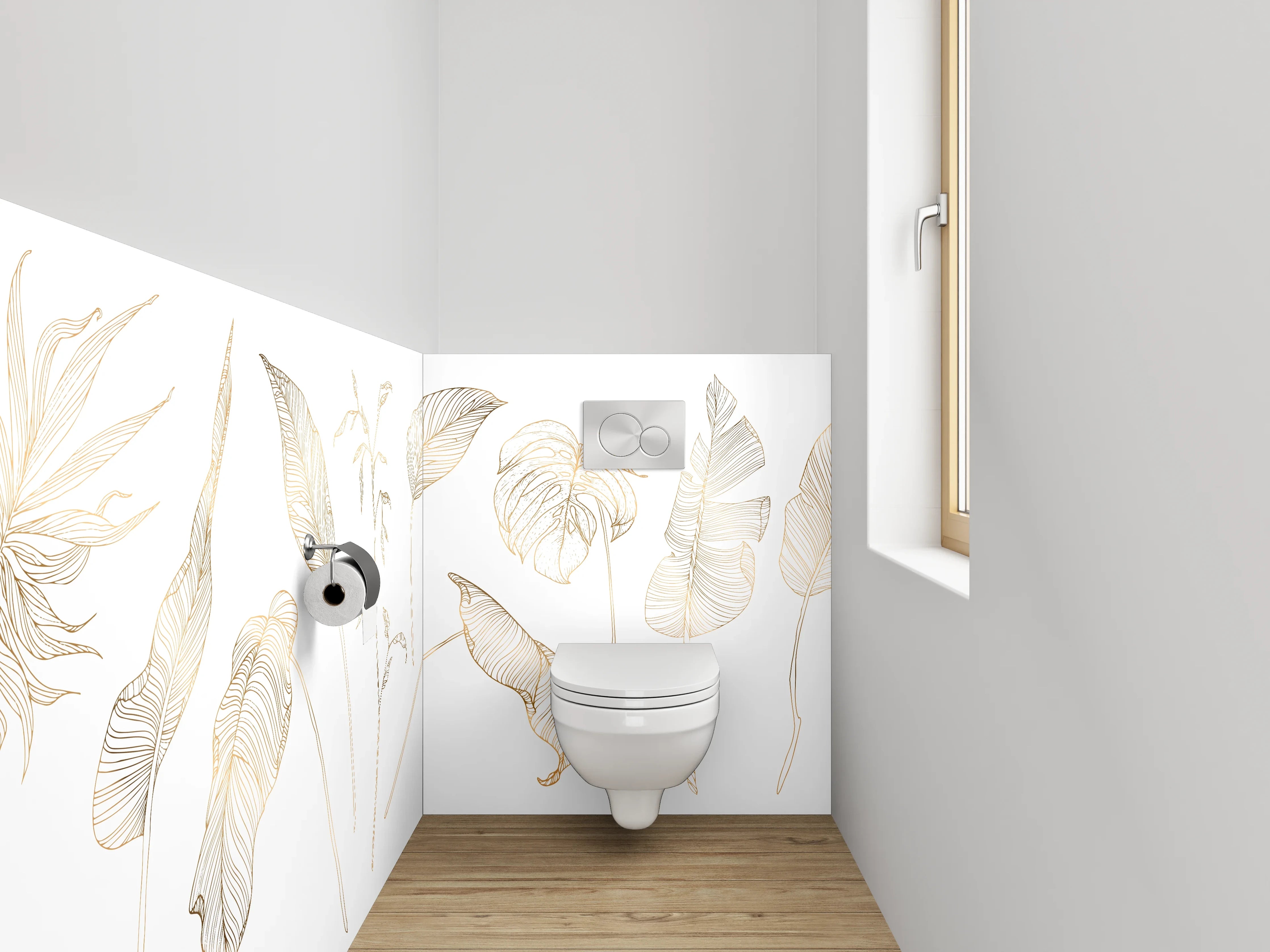 WC-Rückwand - Zarte botanische Lineart auf Weiß