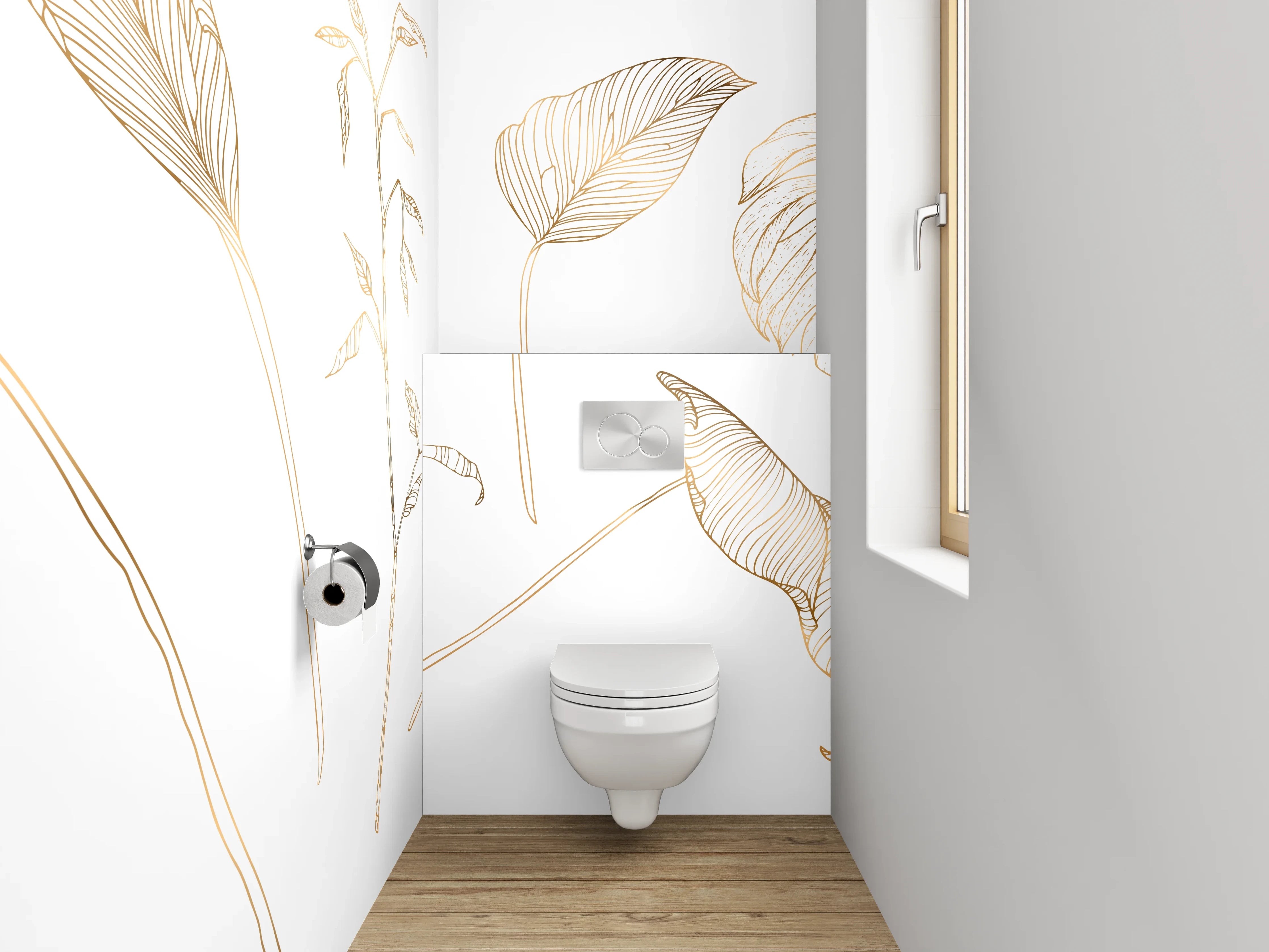 WC-Rückwand - Zarte botanische Lineart auf Weiß