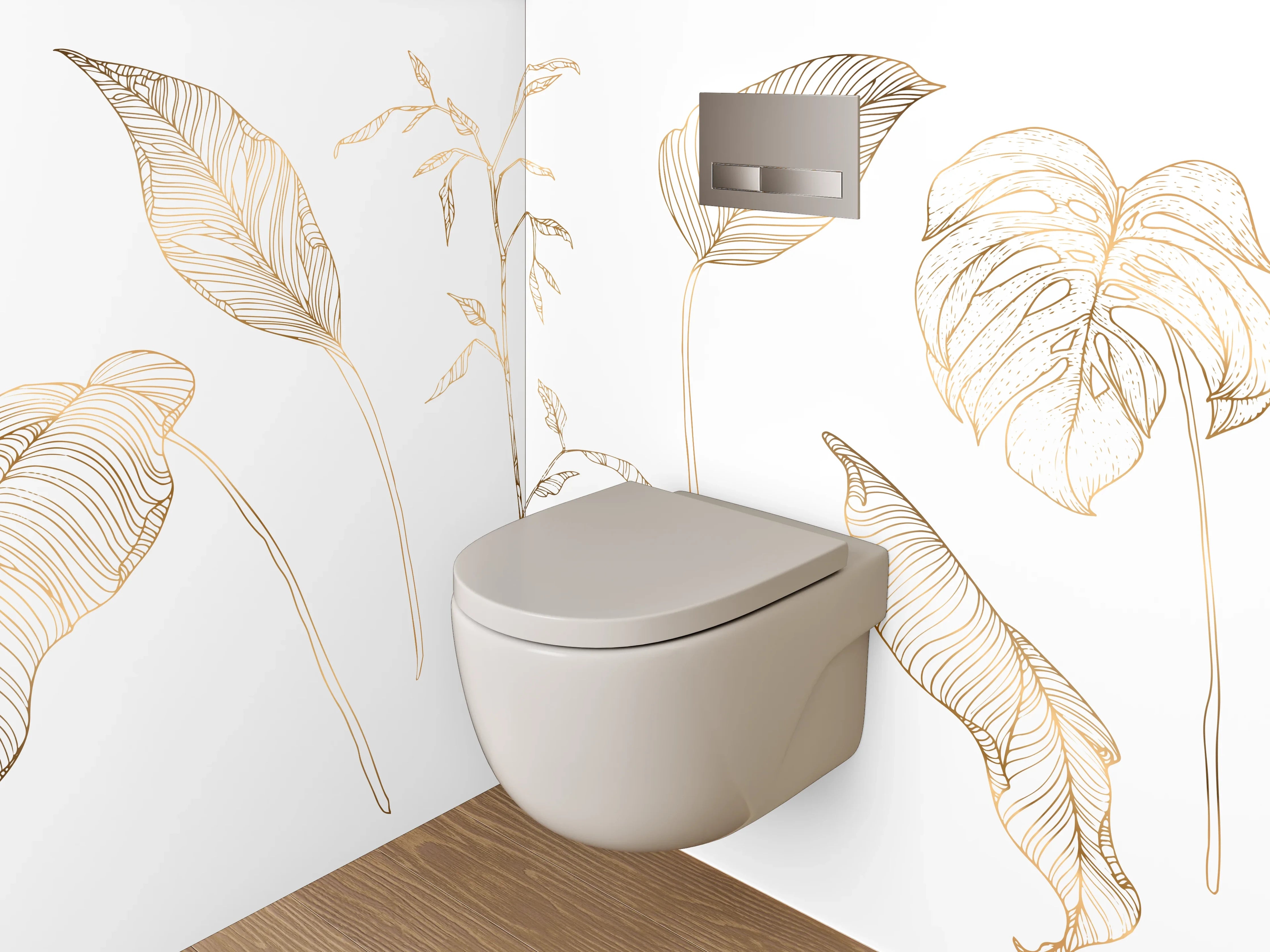 WC-Rückwand - Zarte botanische Lineart auf Weiß