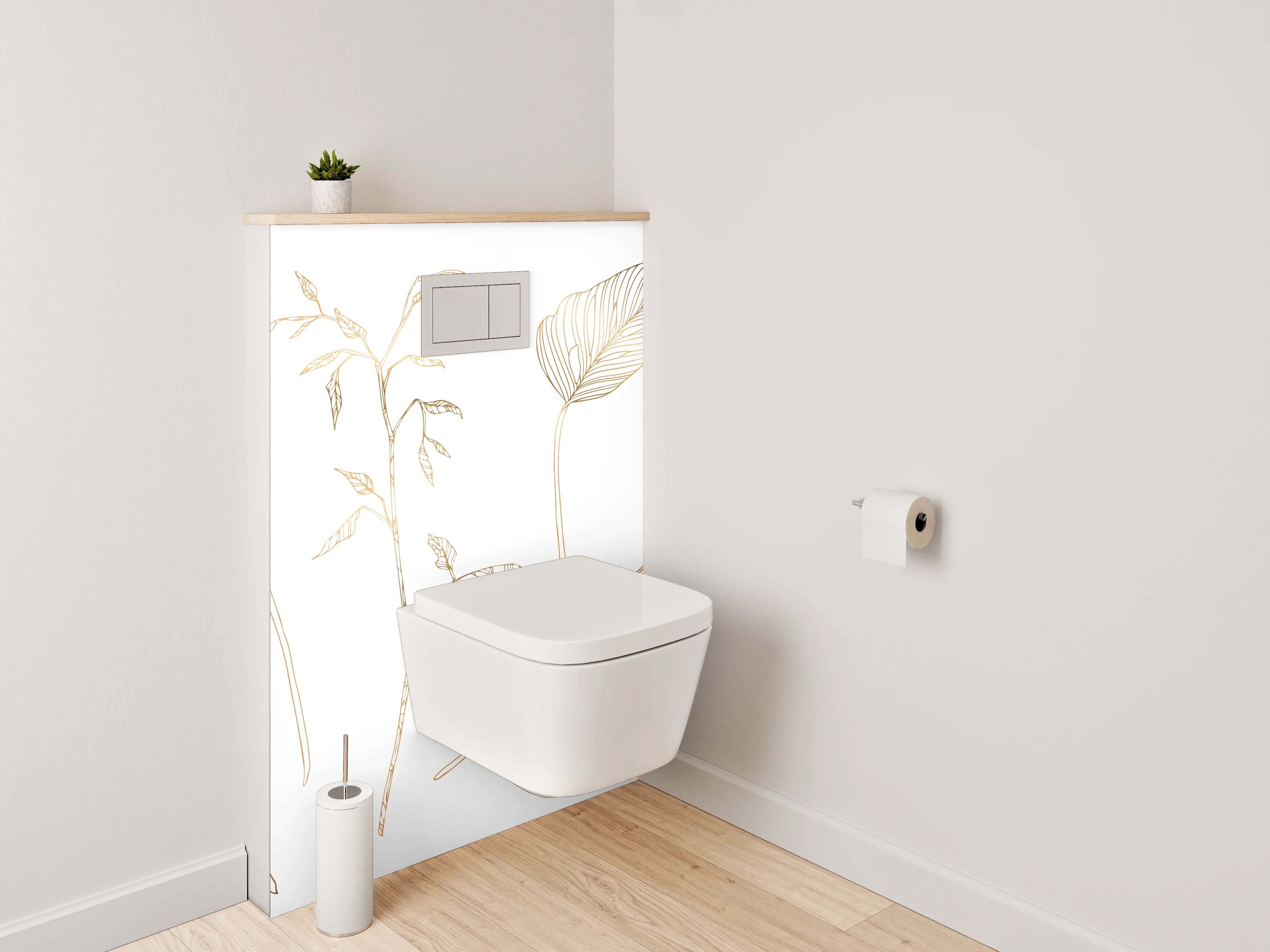 WC-Rückwand - Zarte botanische Lineart auf Weiß