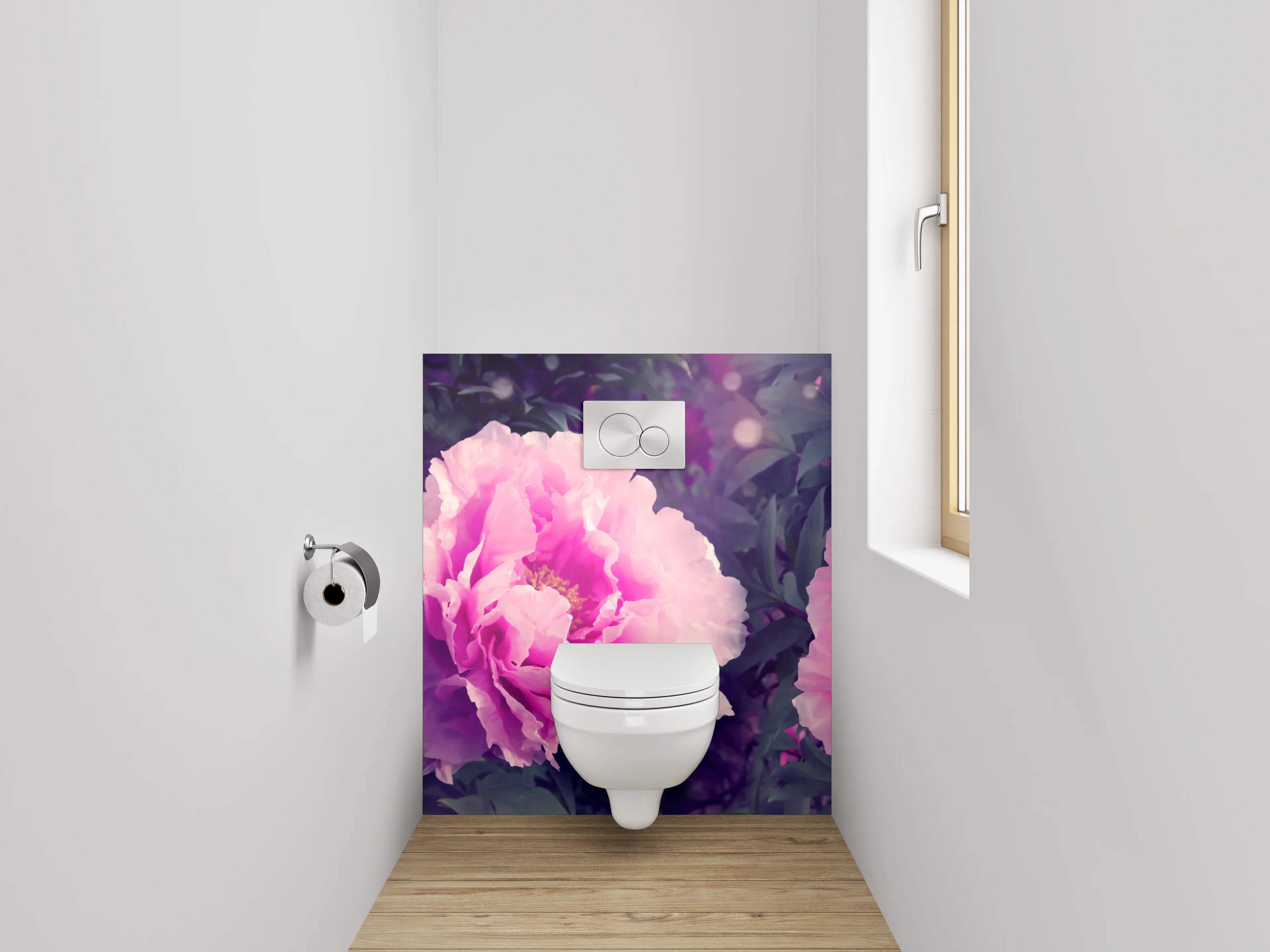 WC-Rückwand - Zarte pinke Pfingstrosen im Garten