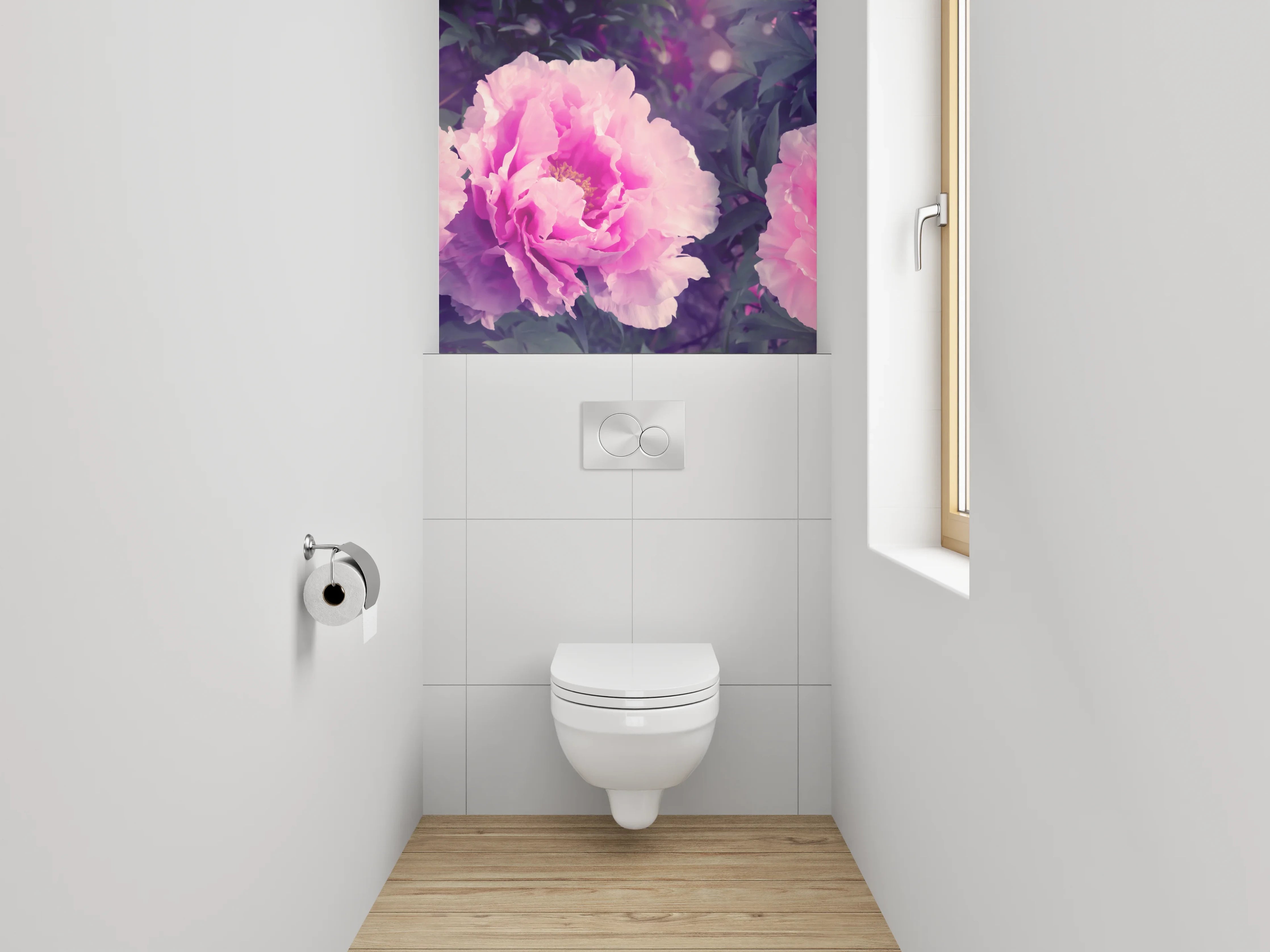 WC-Rückwand - Zarte pinke Pfingstrosen im Garten