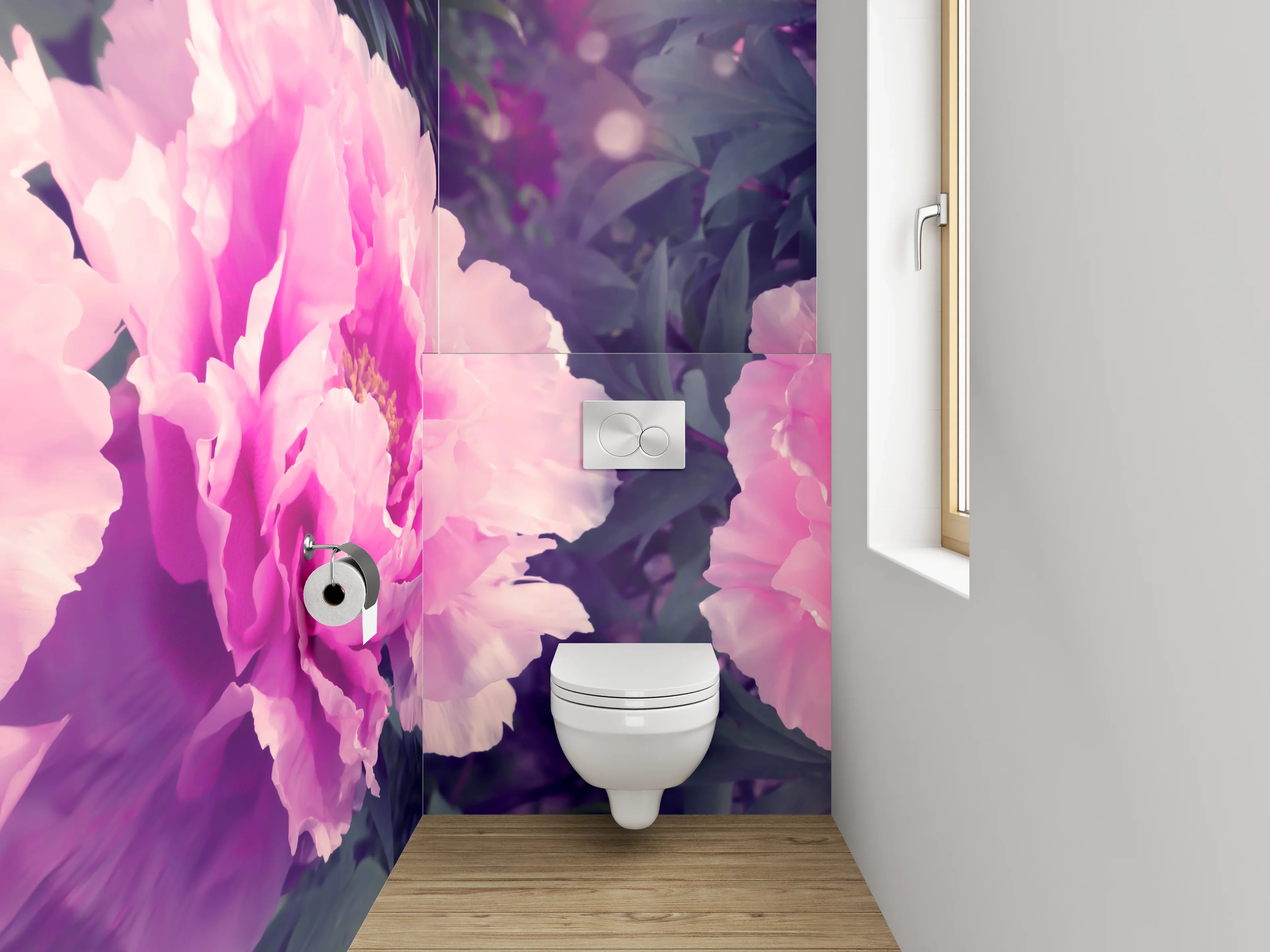 WC-Rückwand - Zarte pinke Pfingstrosen im Garten