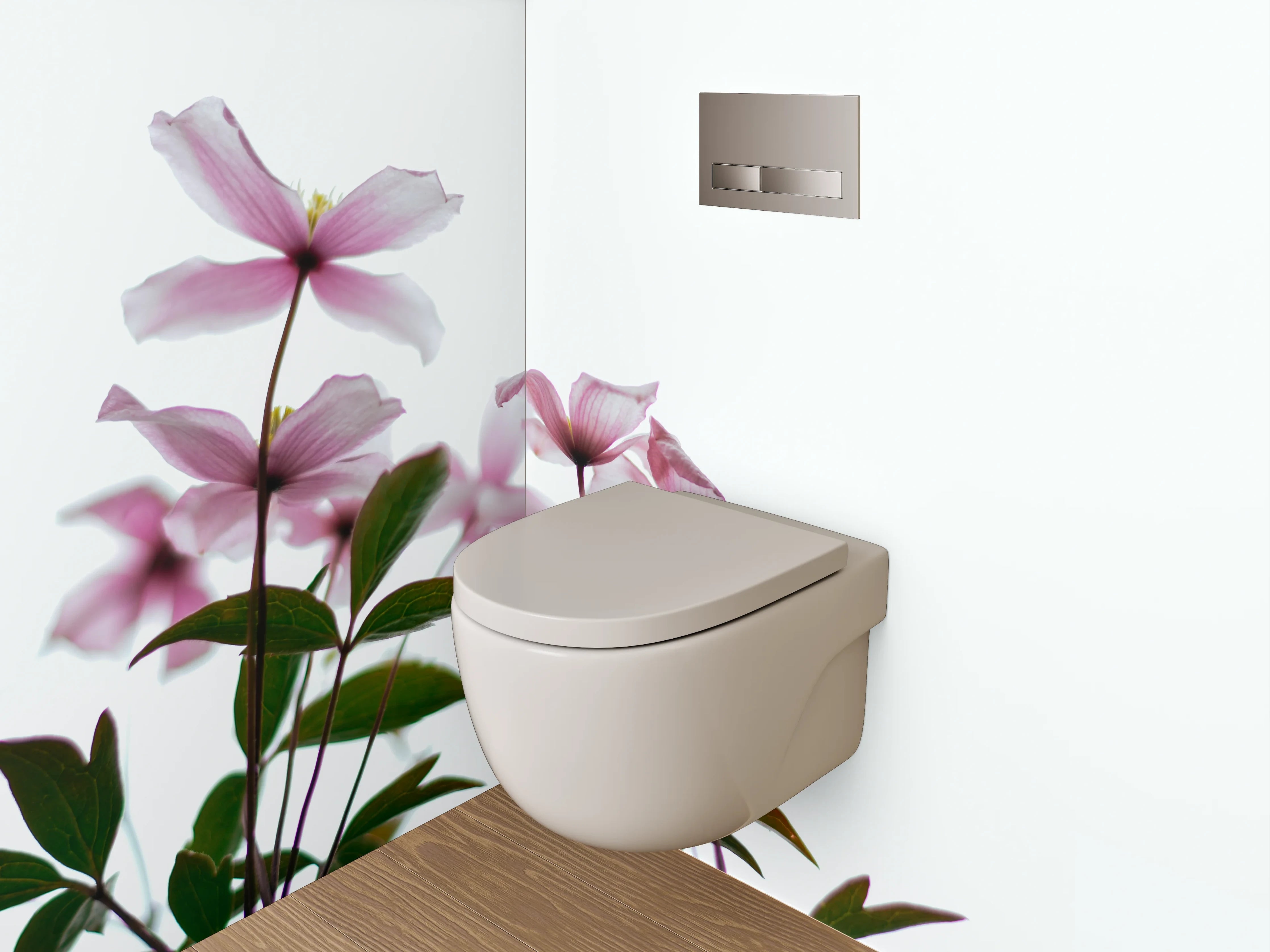 WC-Rückwand - Zarte rosa Blüten vor hellem Himmel