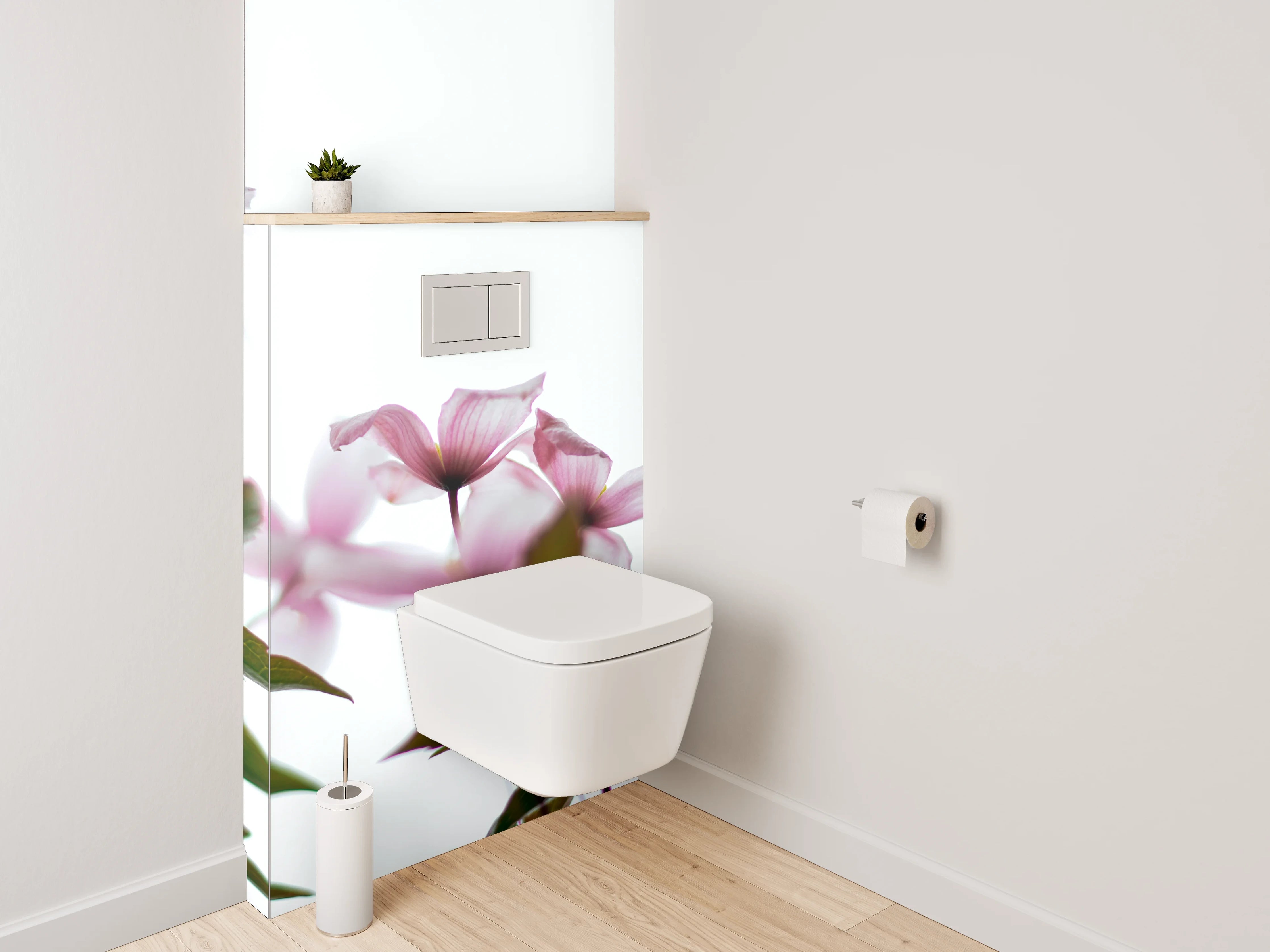 WC-Rückwand - Zarte rosa Blüten vor hellem Himmel