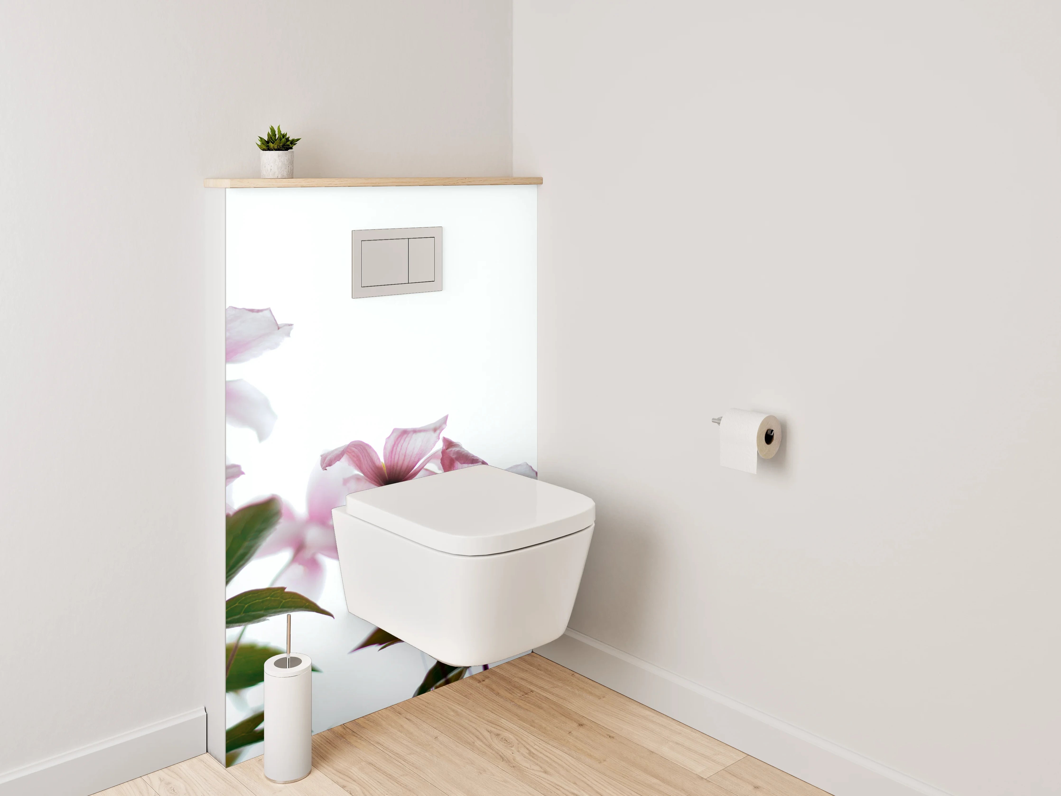WC-Rückwand - Zarte rosa Blüten vor hellem Himmel