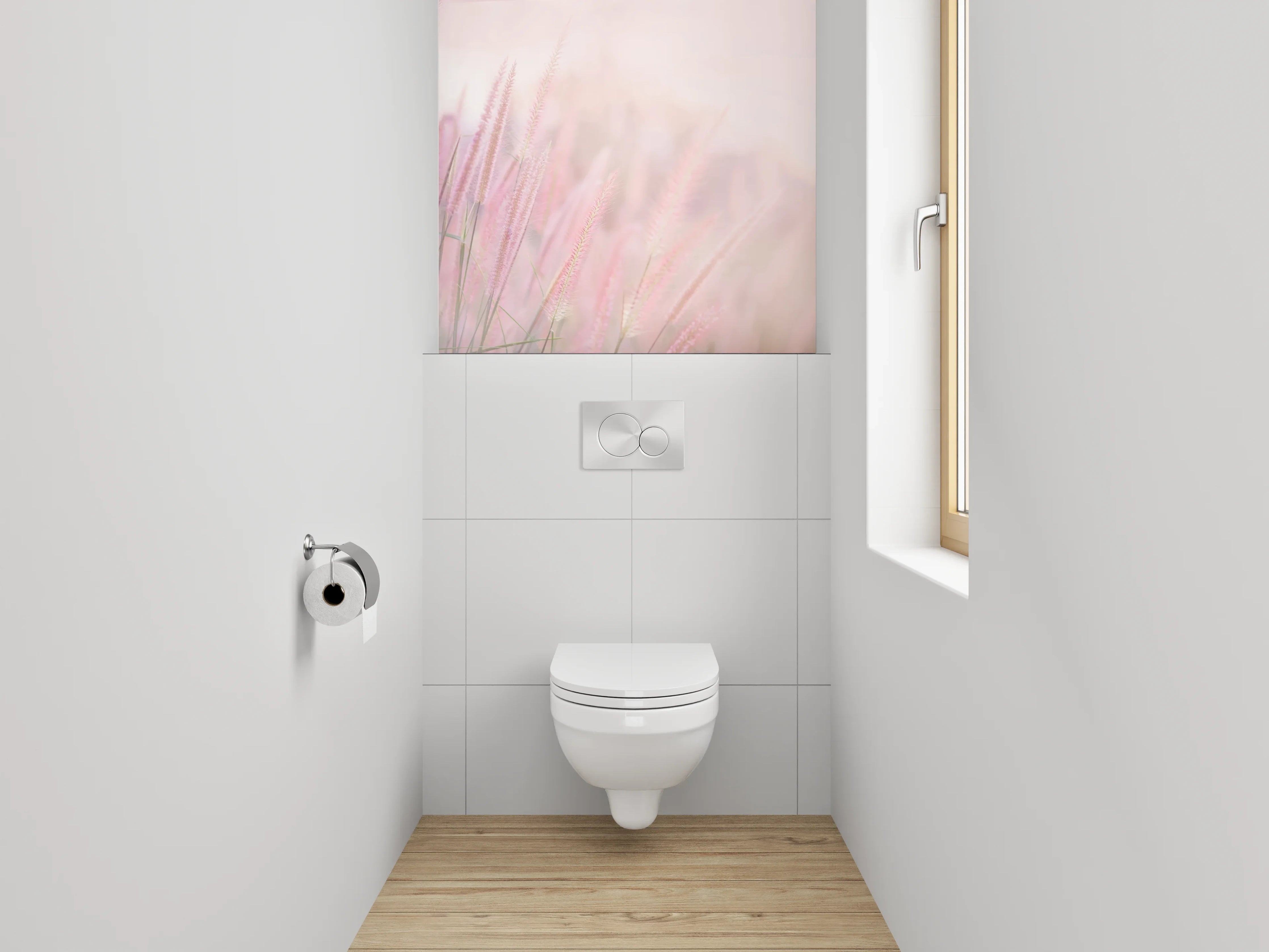 WC-Rückwand - Zarte rosa Gräser im Morgenlicht