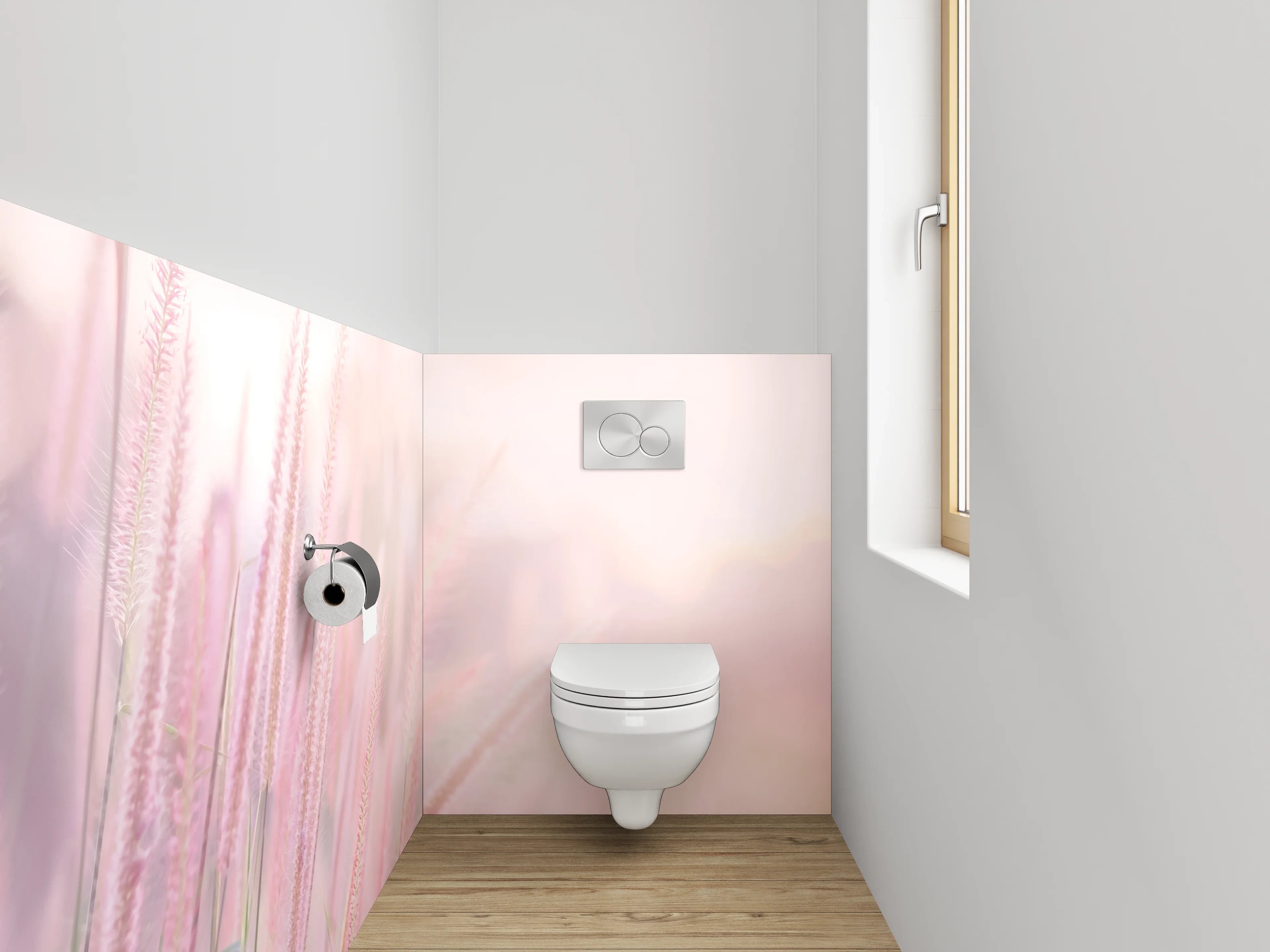WC-Rückwand - Zarte rosa Gräser im Morgenlicht