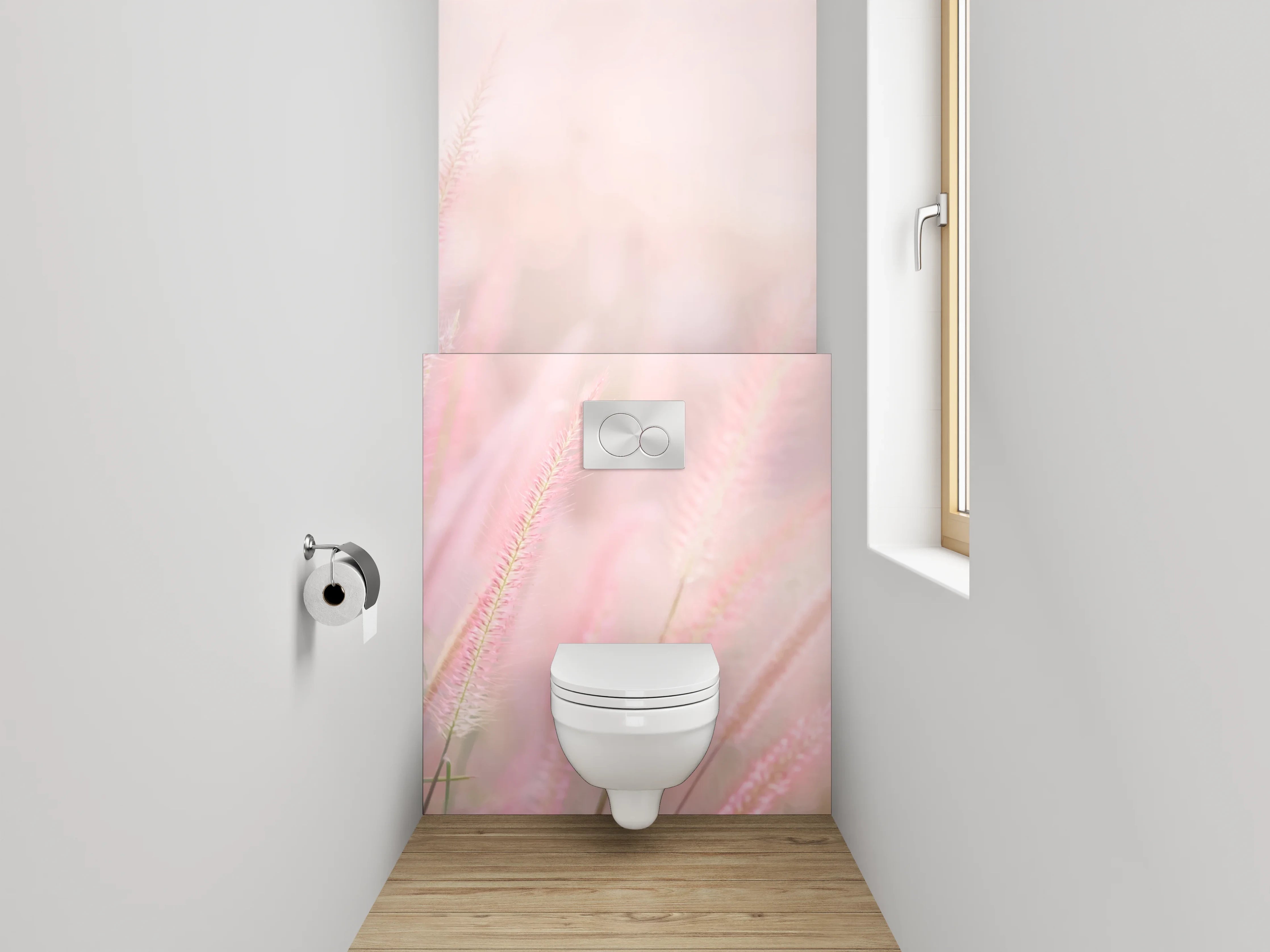 WC-Rückwand - Zarte rosa Gräser im Morgenlicht