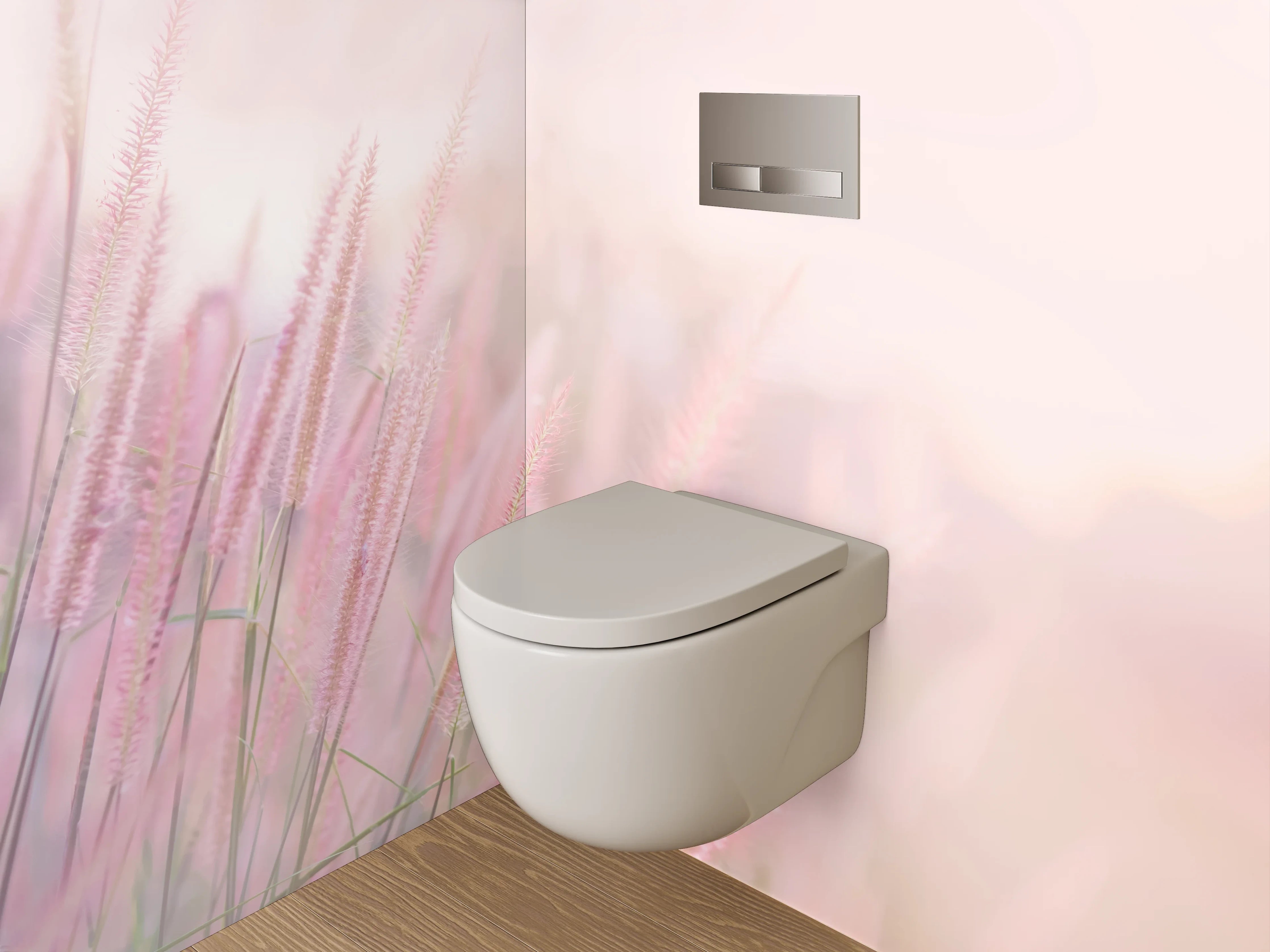 WC-Rückwand - Zarte rosa Gräser im Morgenlicht